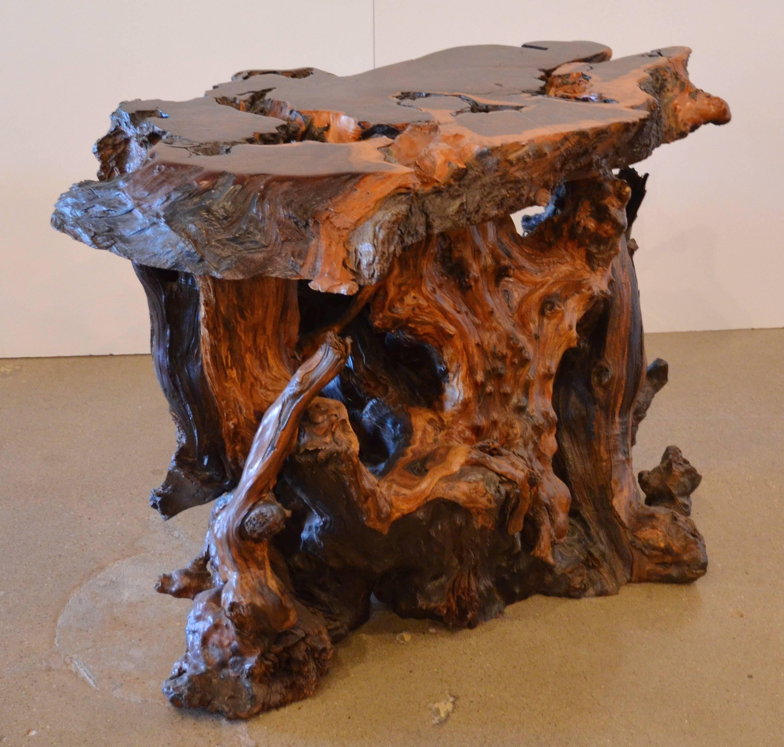 Mid-20th Century Mid-Century Redwood Burl End or Side Table with Live Edge