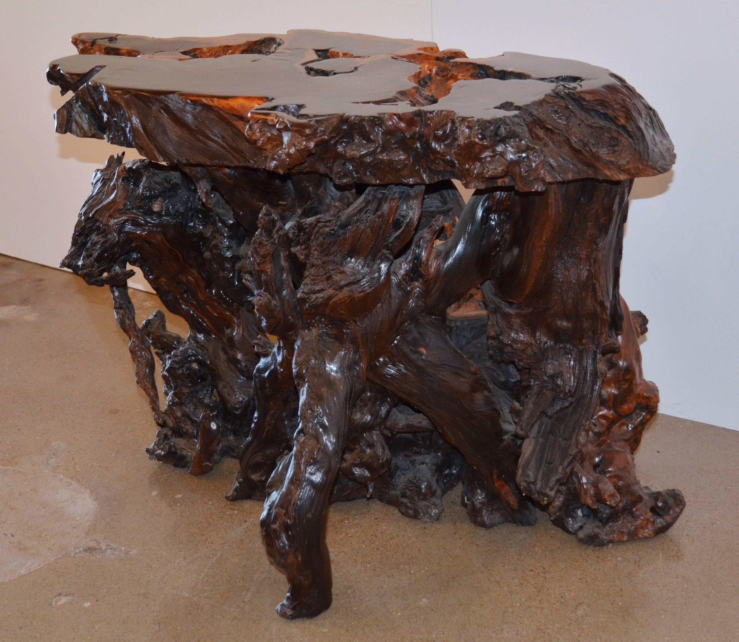 Mid-Century Redwood Burl End or Side Table with Live Edge 1