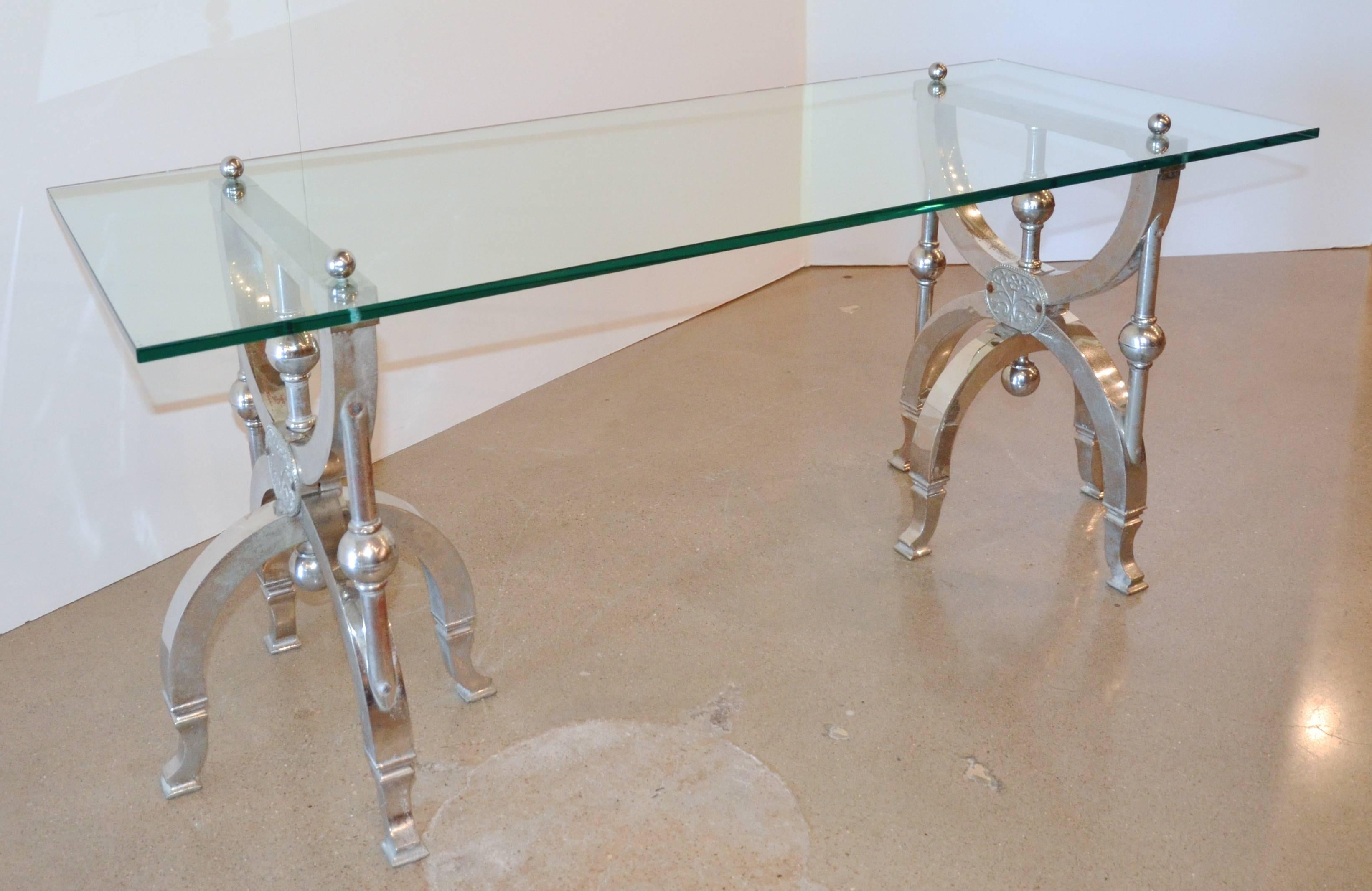 Victorian Goes Modern, Nickel and Glass Occasional Table In Good Condition In Austin, TX
