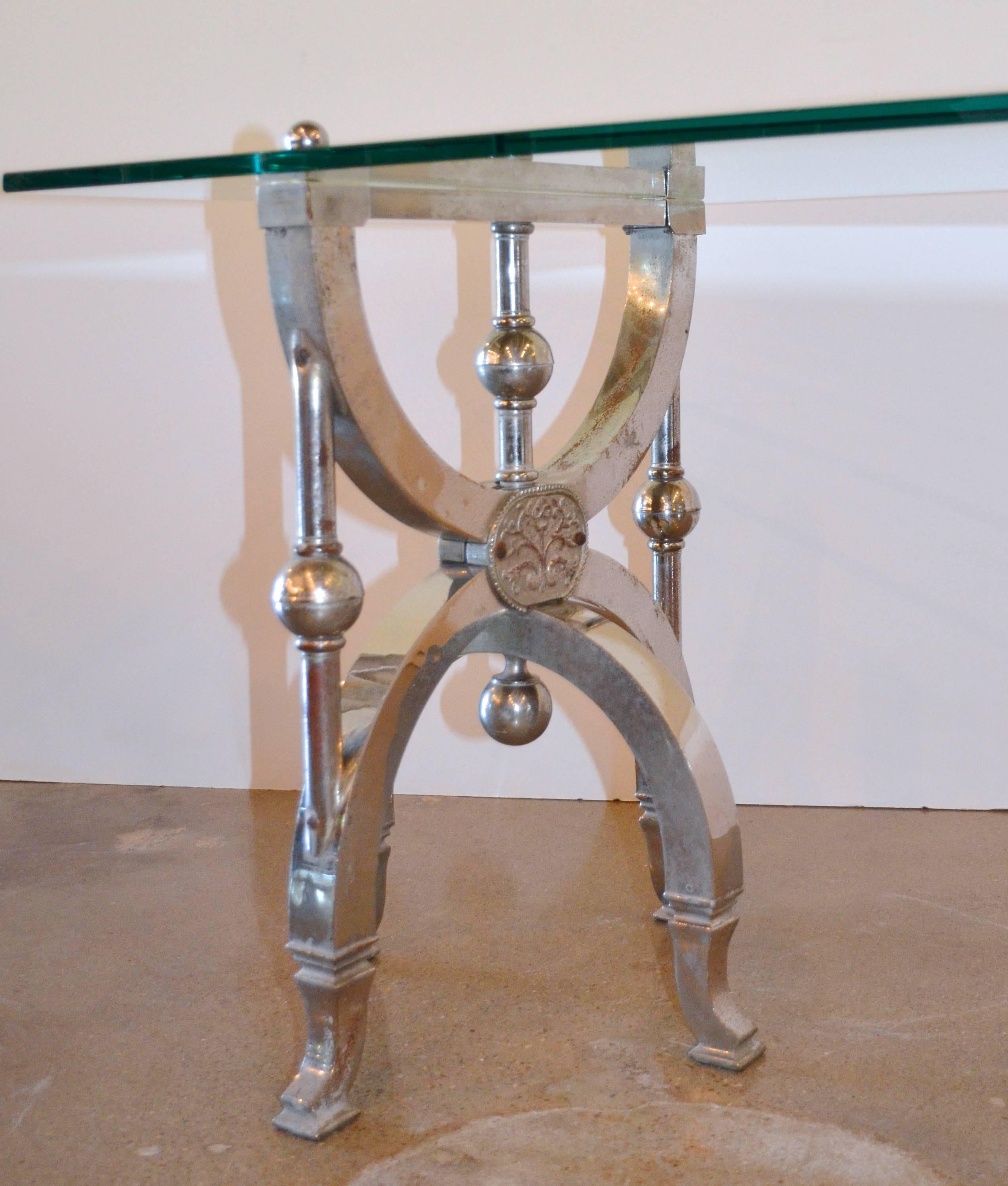 Early 20th Century Victorian Goes Modern, Nickel and Glass Occasional Table