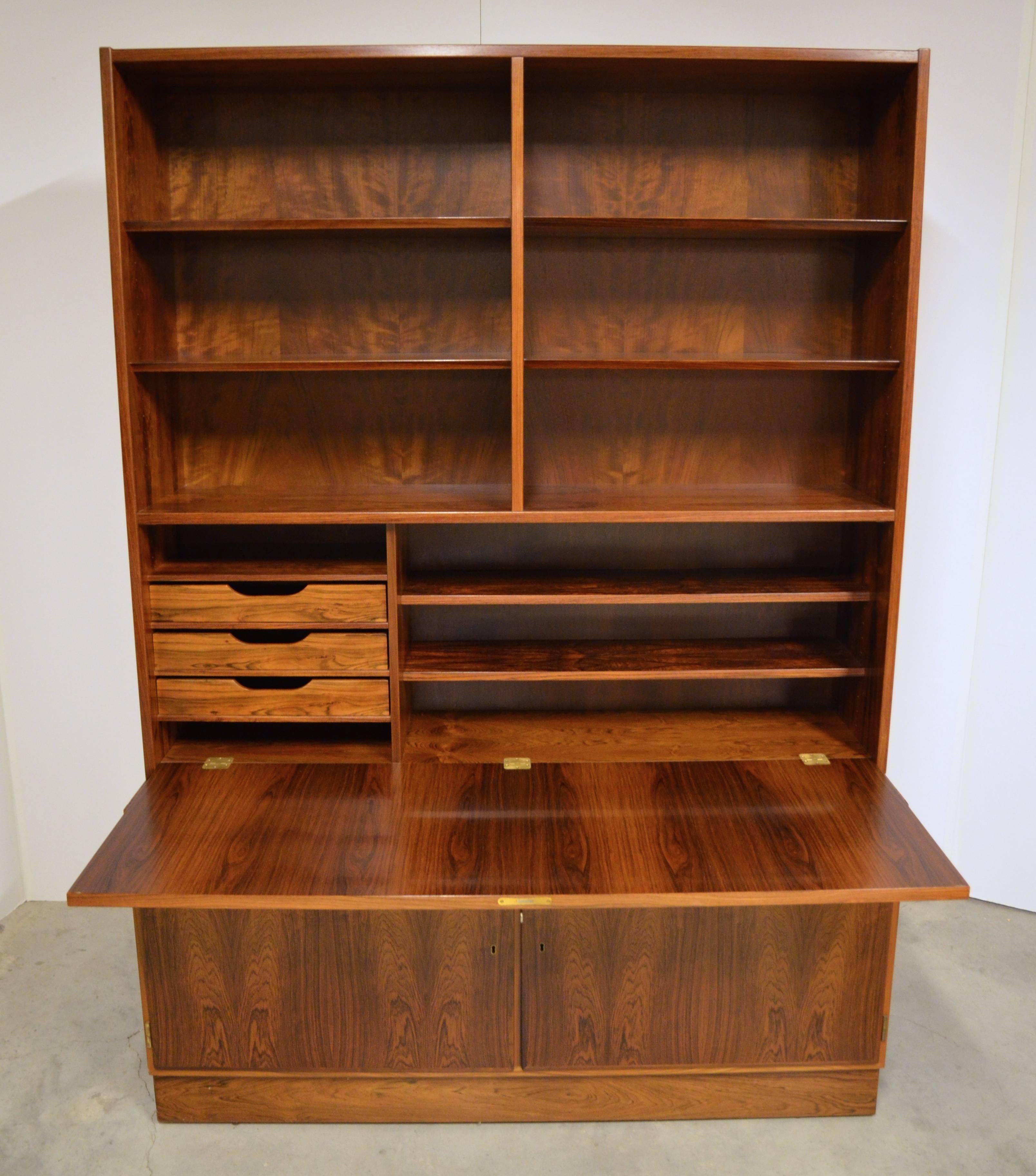 20th Century Mid-Century Modern Danish Rosewood Bookcase Secretary