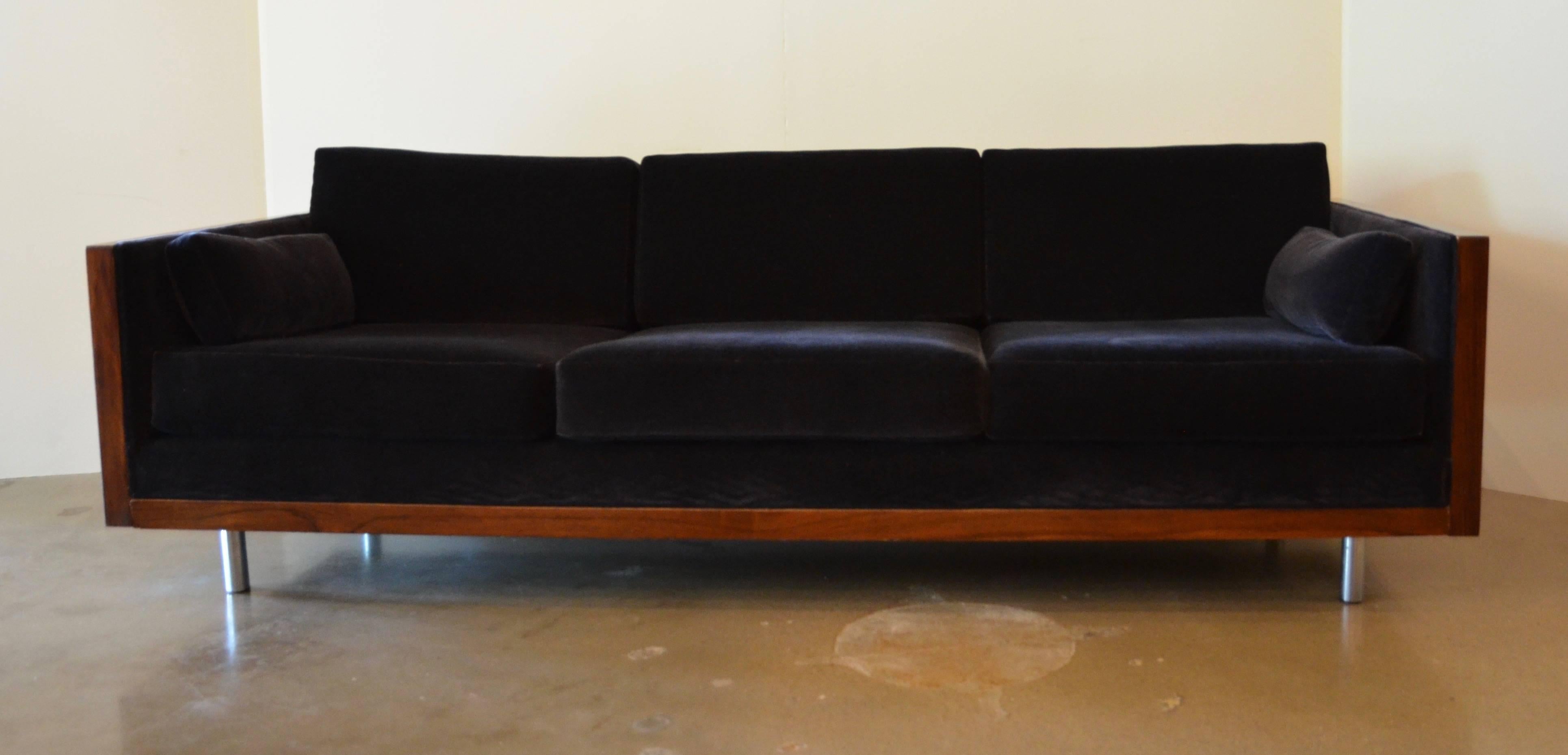 Mid-Century Modern Milo Baughman Rosewood Case Sofa in Mohair