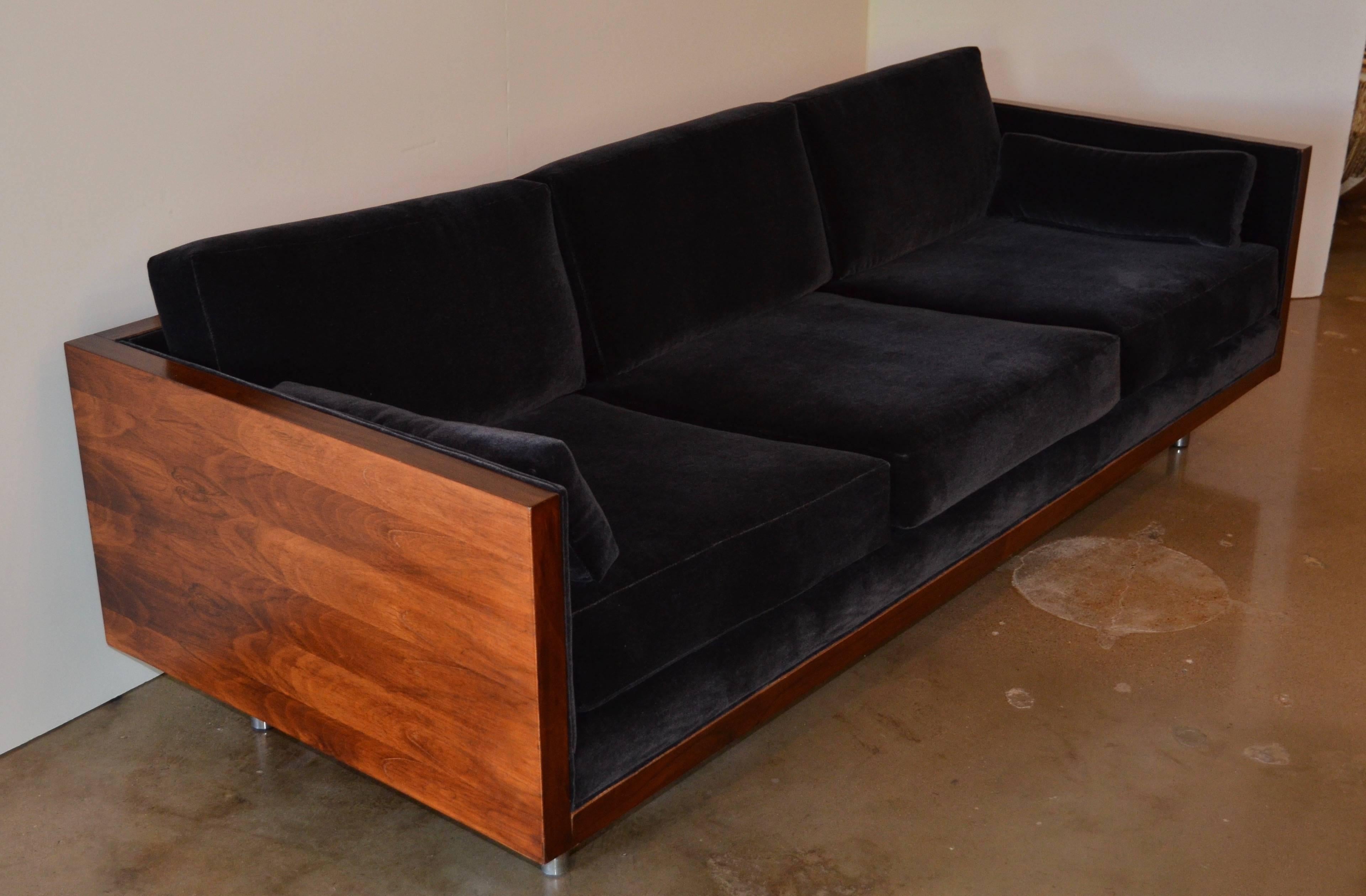 Milo Baughman Rosewood Case Sofa in Mohair In Excellent Condition In Austin, TX