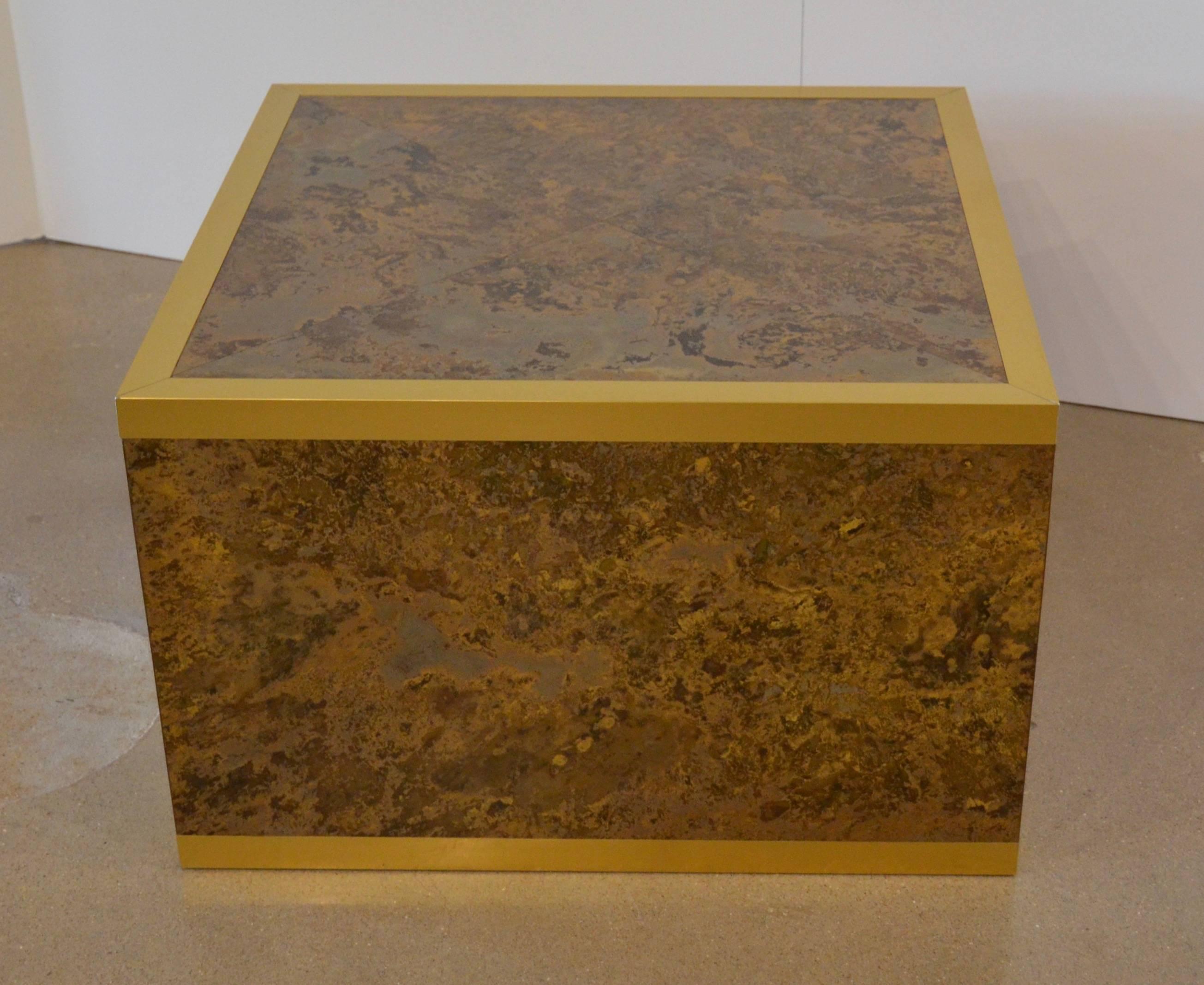 Mid-20th Century Faux Tortoise Shell and Brass Cube Tables by Lane
