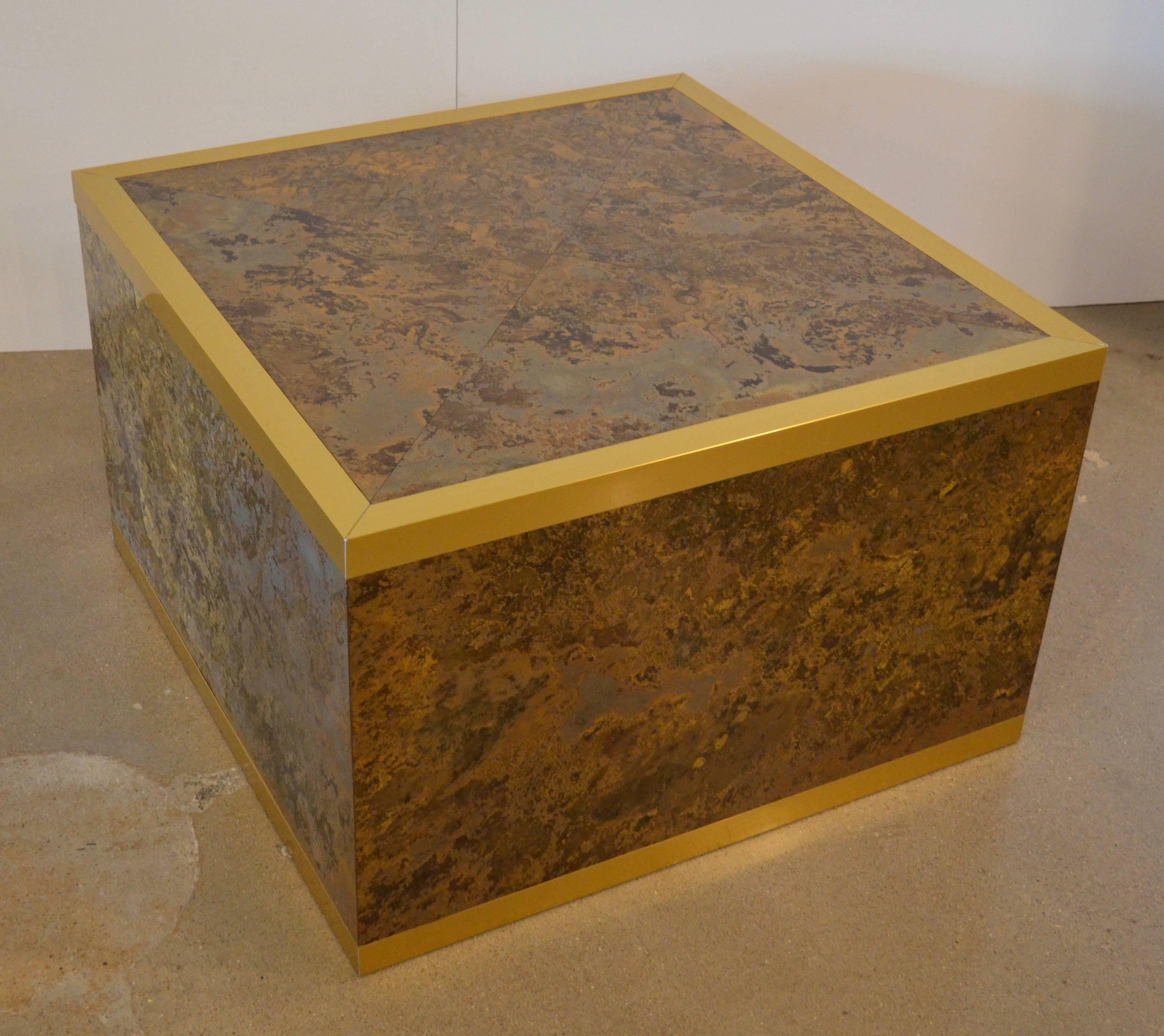 Faux Tortoise Shell and Brass Cube Tables by Lane In Excellent Condition In Austin, TX