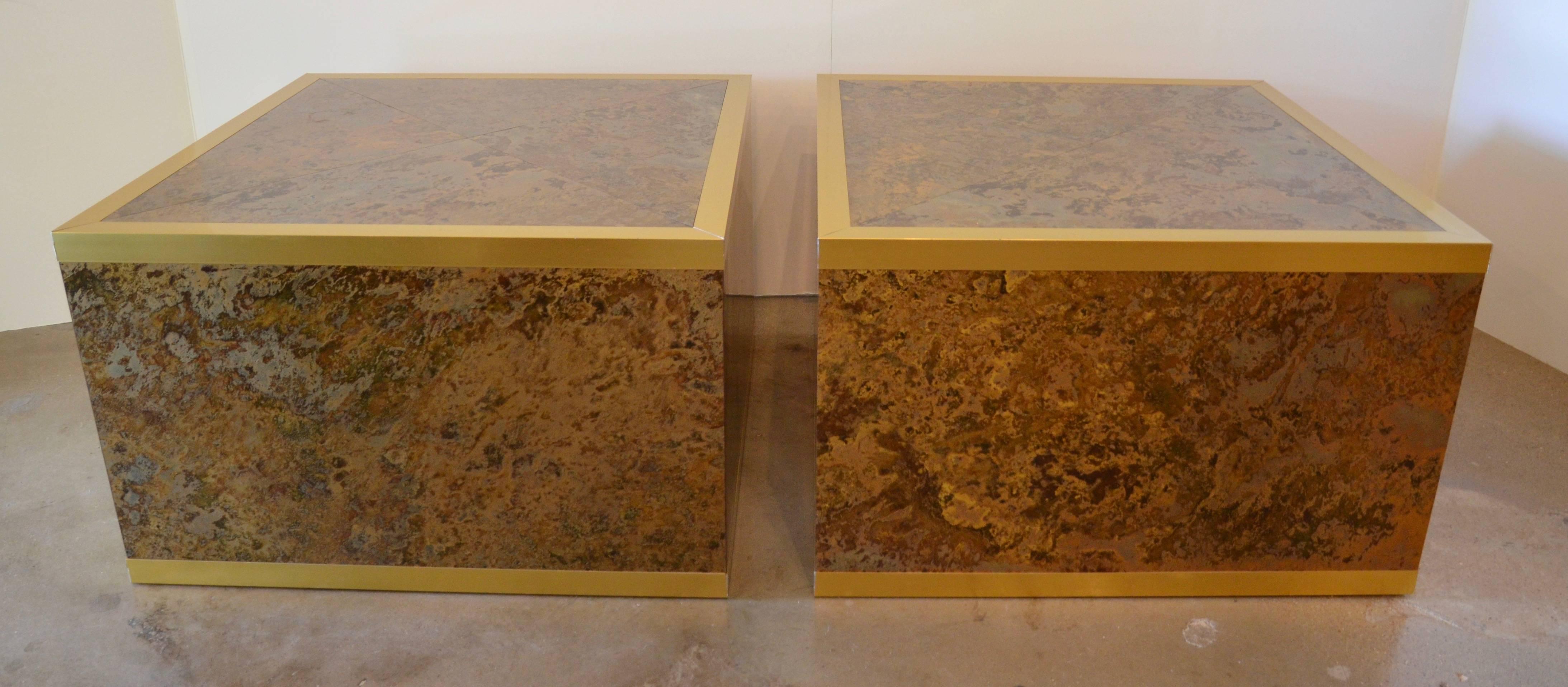 American Faux Tortoise Shell and Brass Cube Tables by Lane