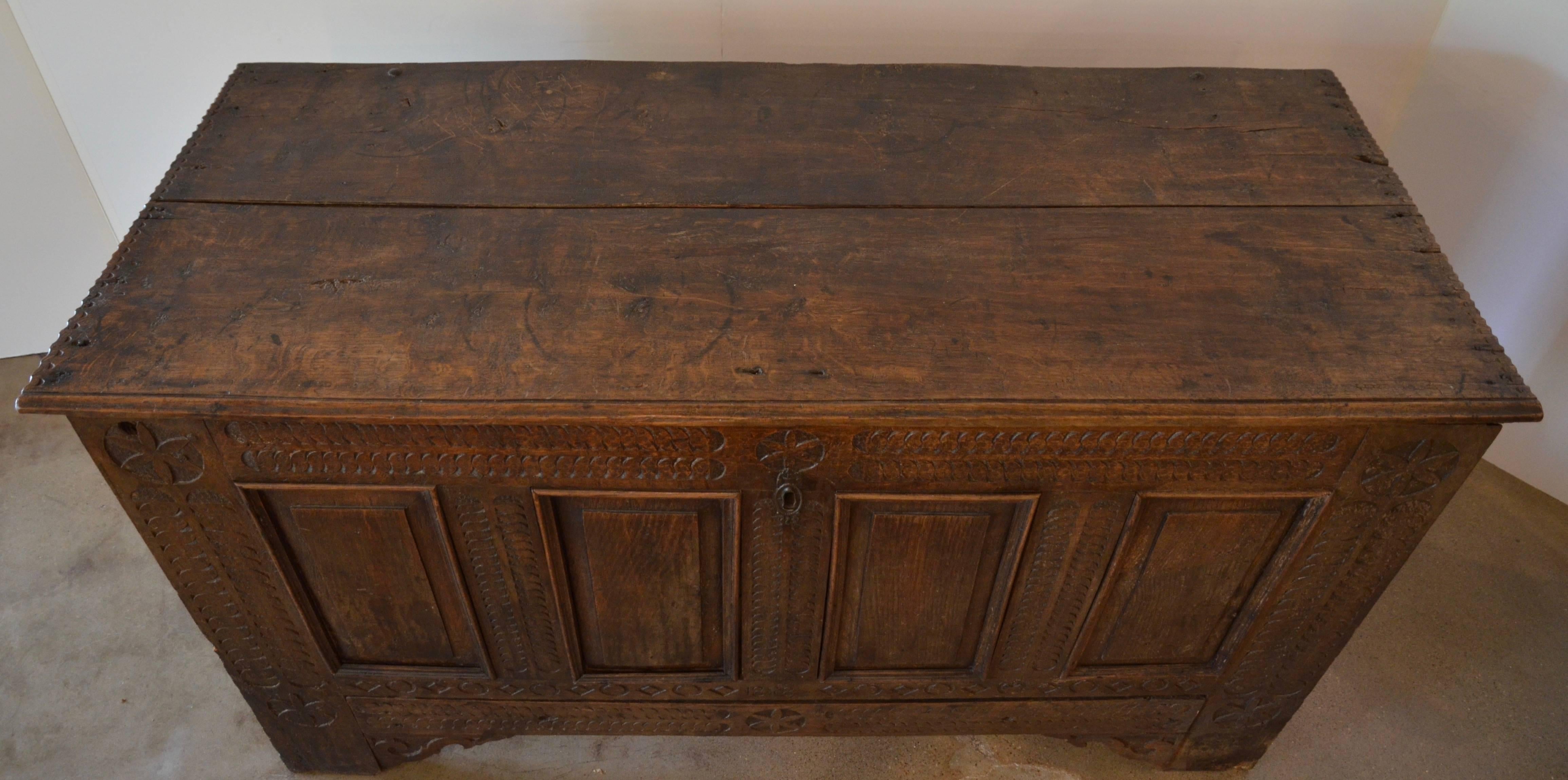 Wood Chip-Carved German Pennsylvania Blanket Chest