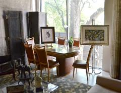 French 1940's Desk or Dining Table with Adjustable Bases, Burl and Glass Top