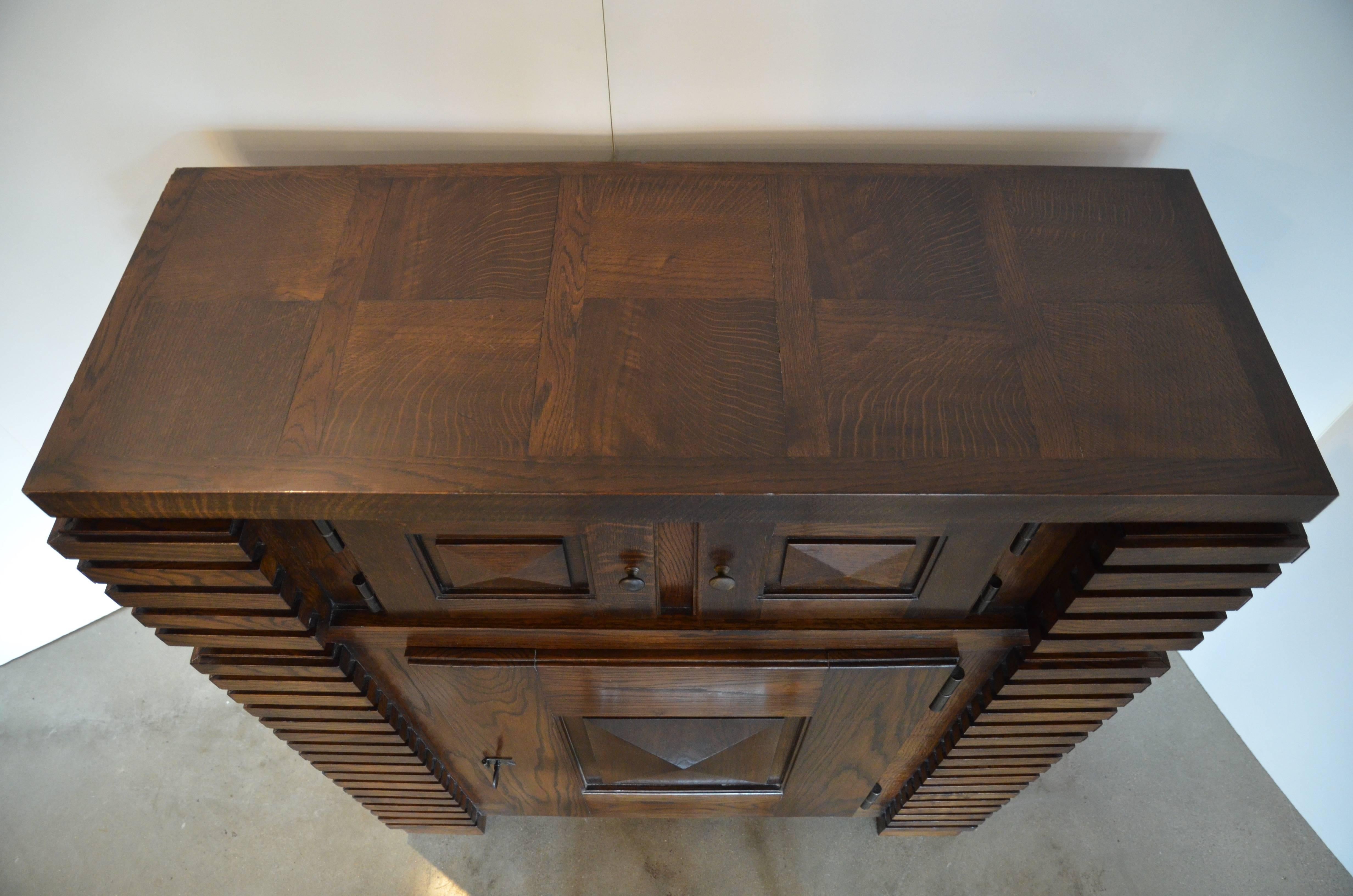 Cerused Henry Jacques Le Même Cubic Cabinet, Fumed Oak, circa 1930