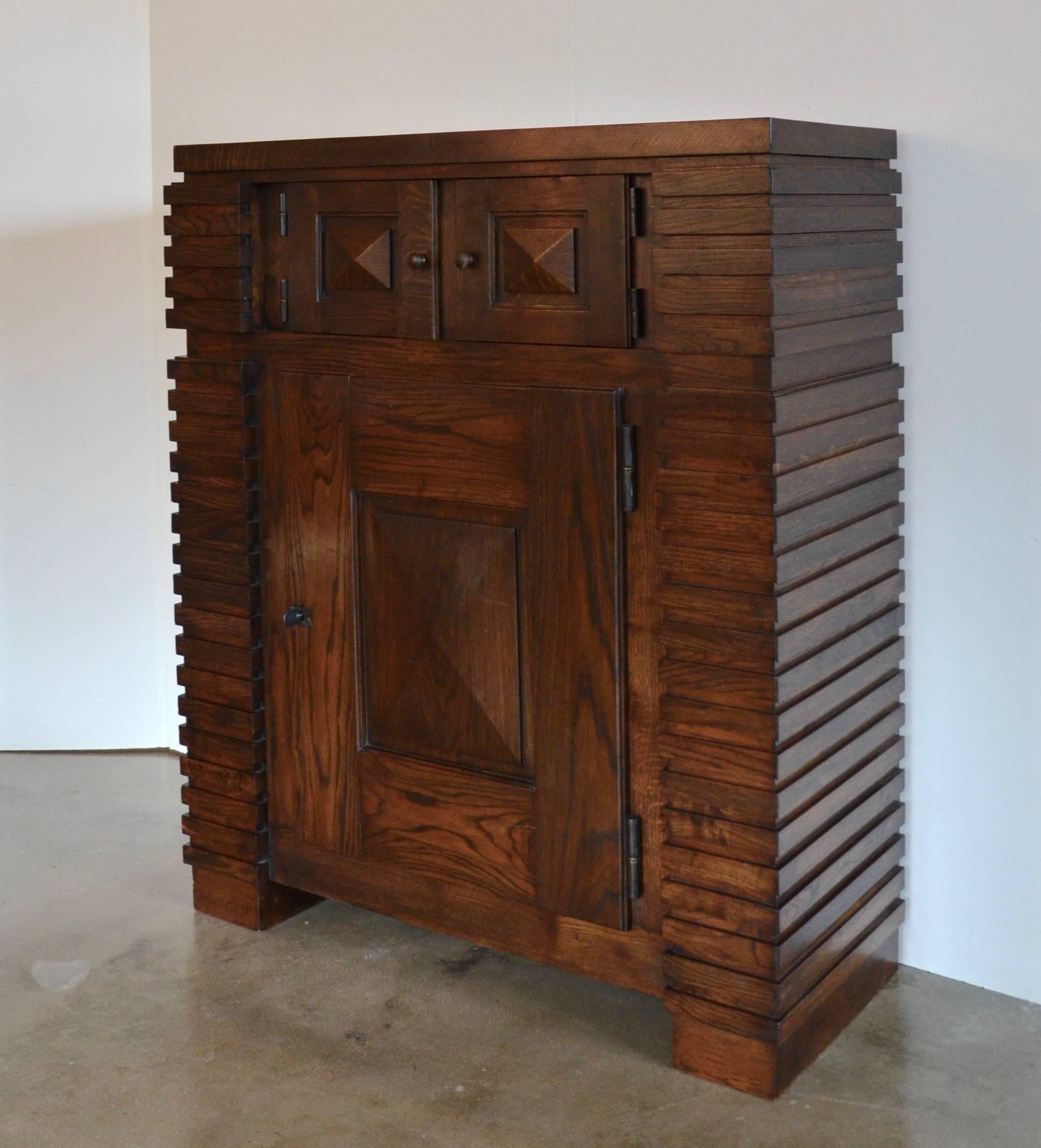 Henry Jacques Le Même Cubic Cabinet, Fumed Oak, circa 1930 In Excellent Condition In Austin, TX