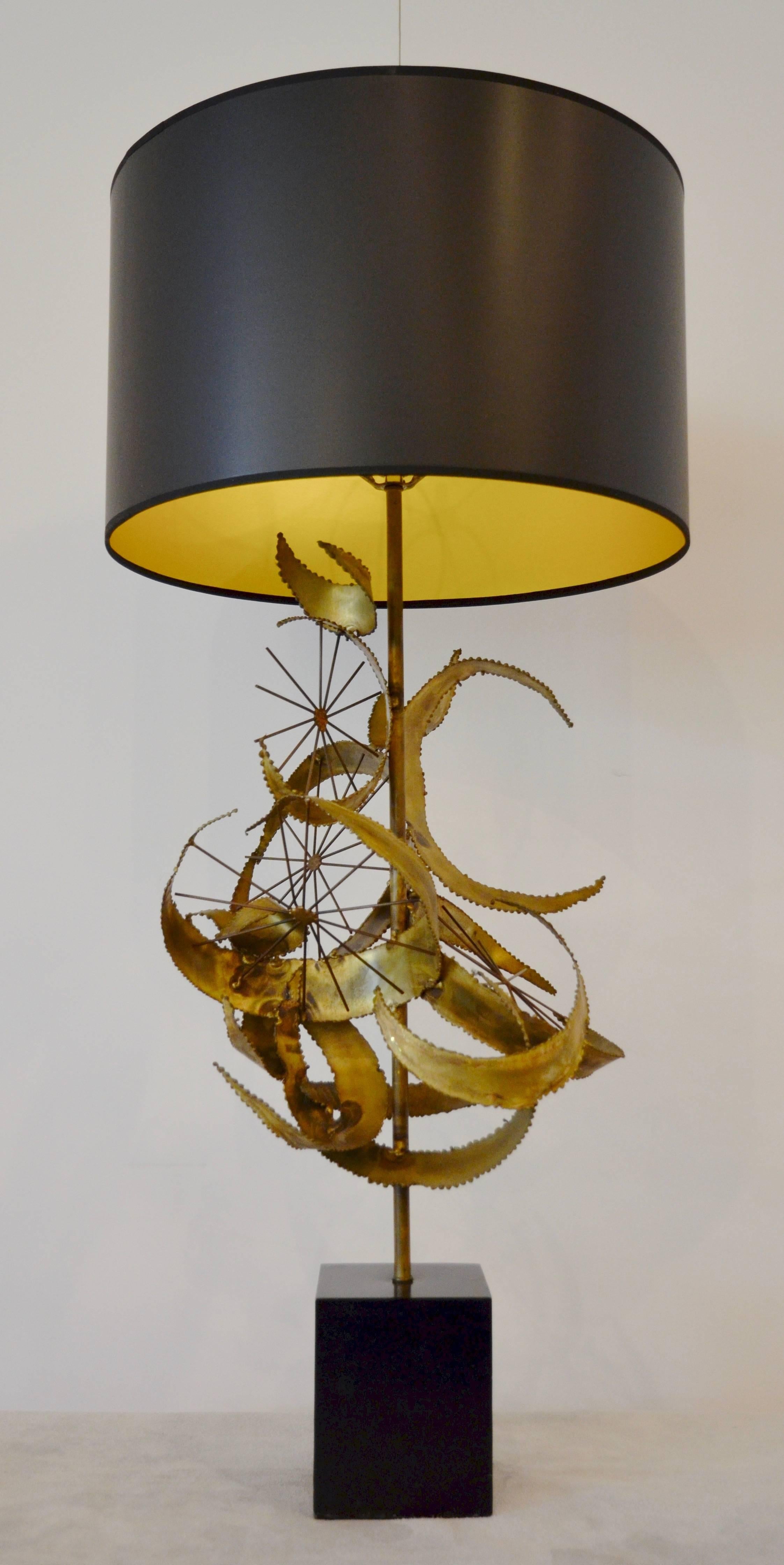American Brutalist Brass Lamp by Curtis Jere