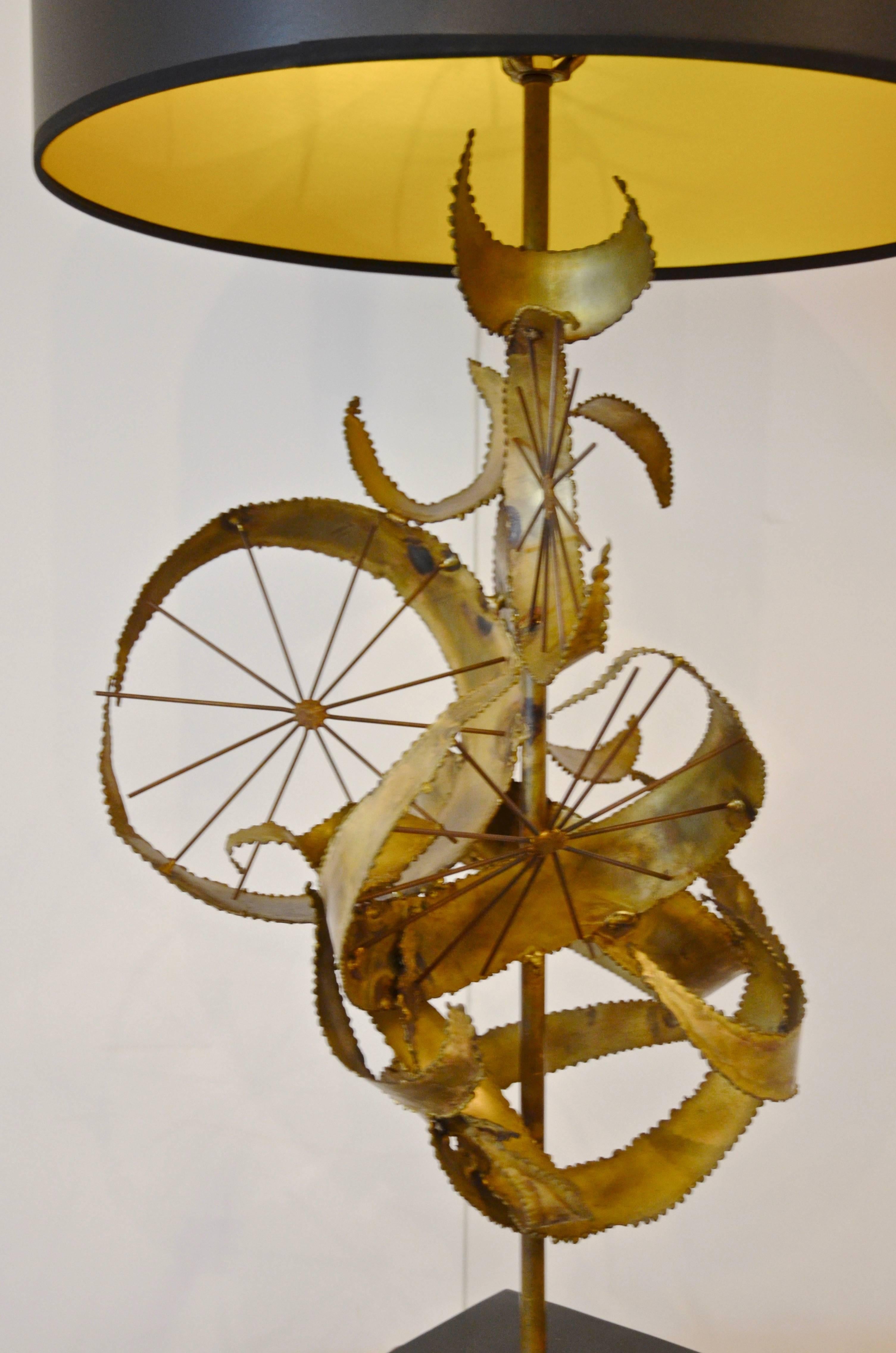Brutalist Brass Lamp by Curtis Jere 1