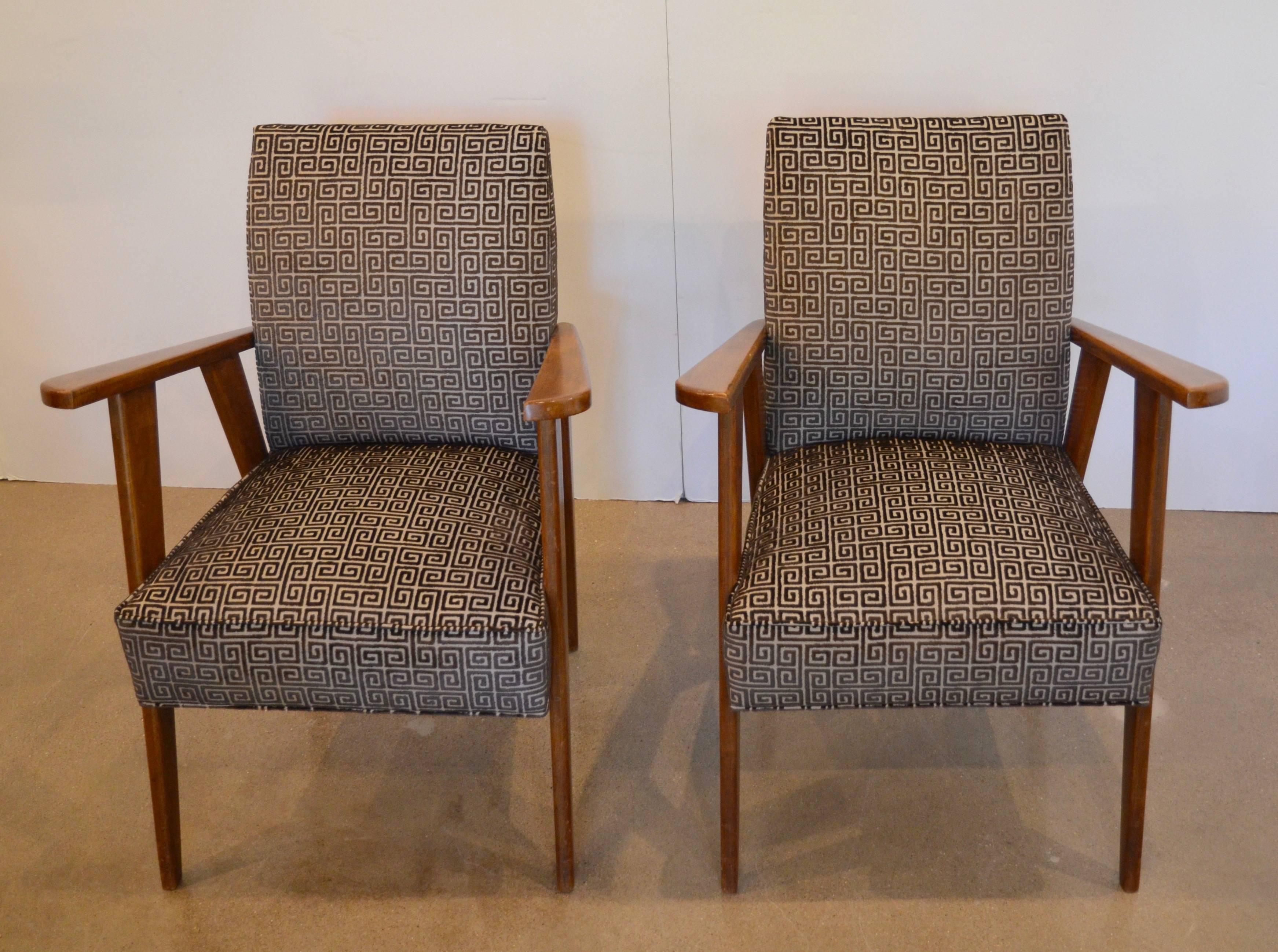 Upholstery Pair of Italian Mid-Century Modern Armchairs:  Style of Pierre Jeanneret