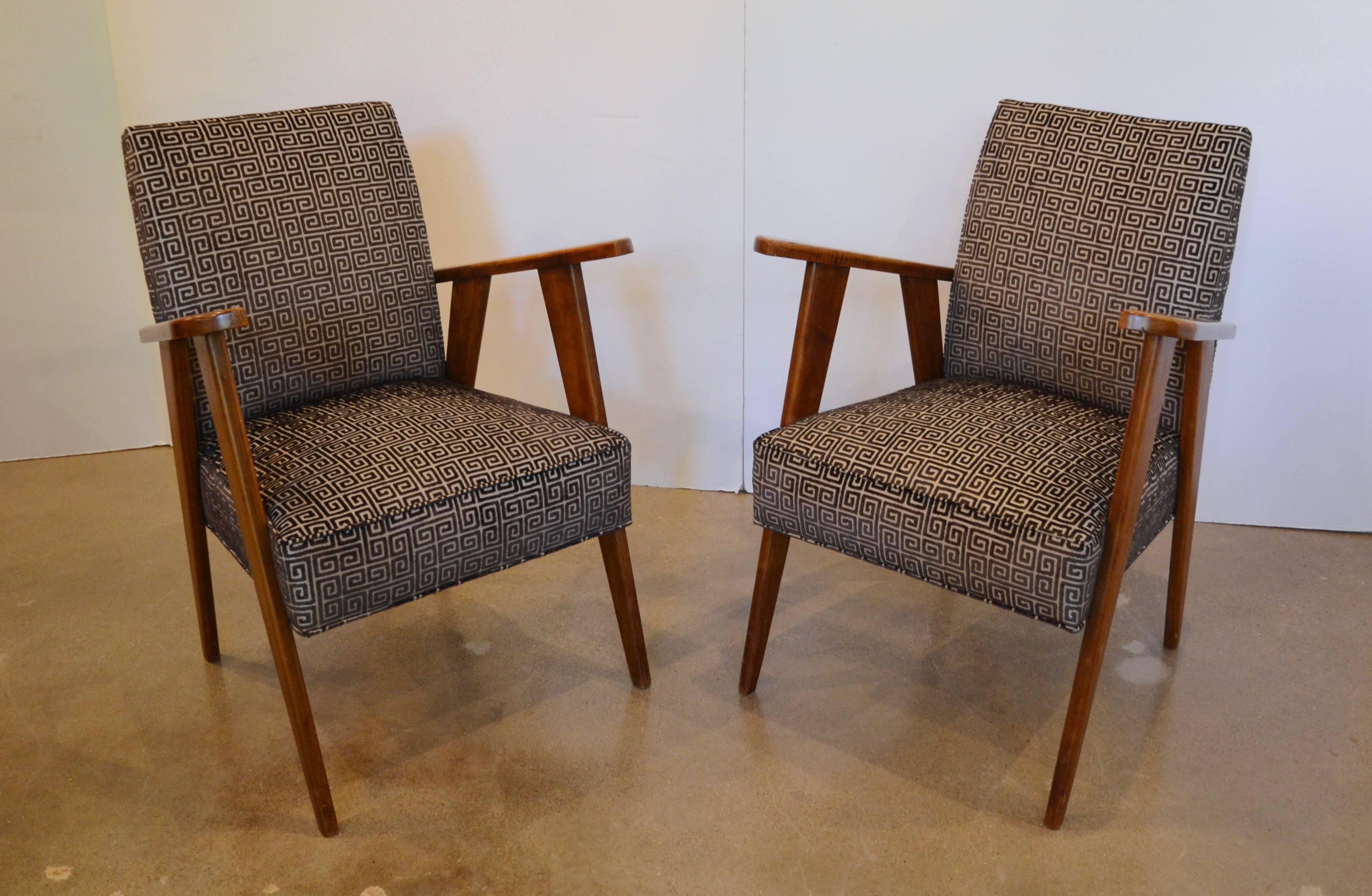 Pair of Italian Mid-Century Modern Armchairs:  Style of Pierre Jeanneret 1