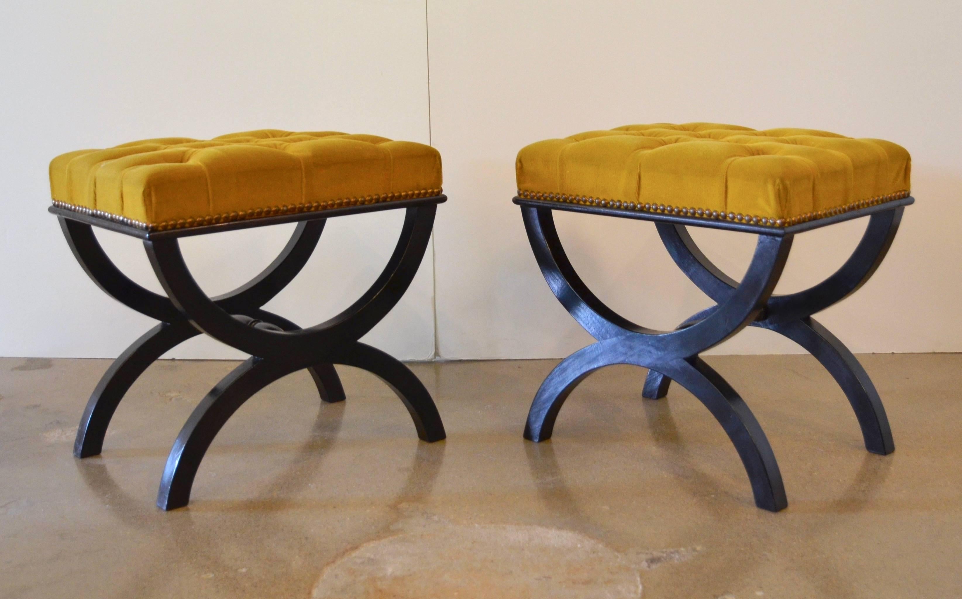 Pair of Black Curule Form Benches, circa 1950 In Good Condition In Austin, TX