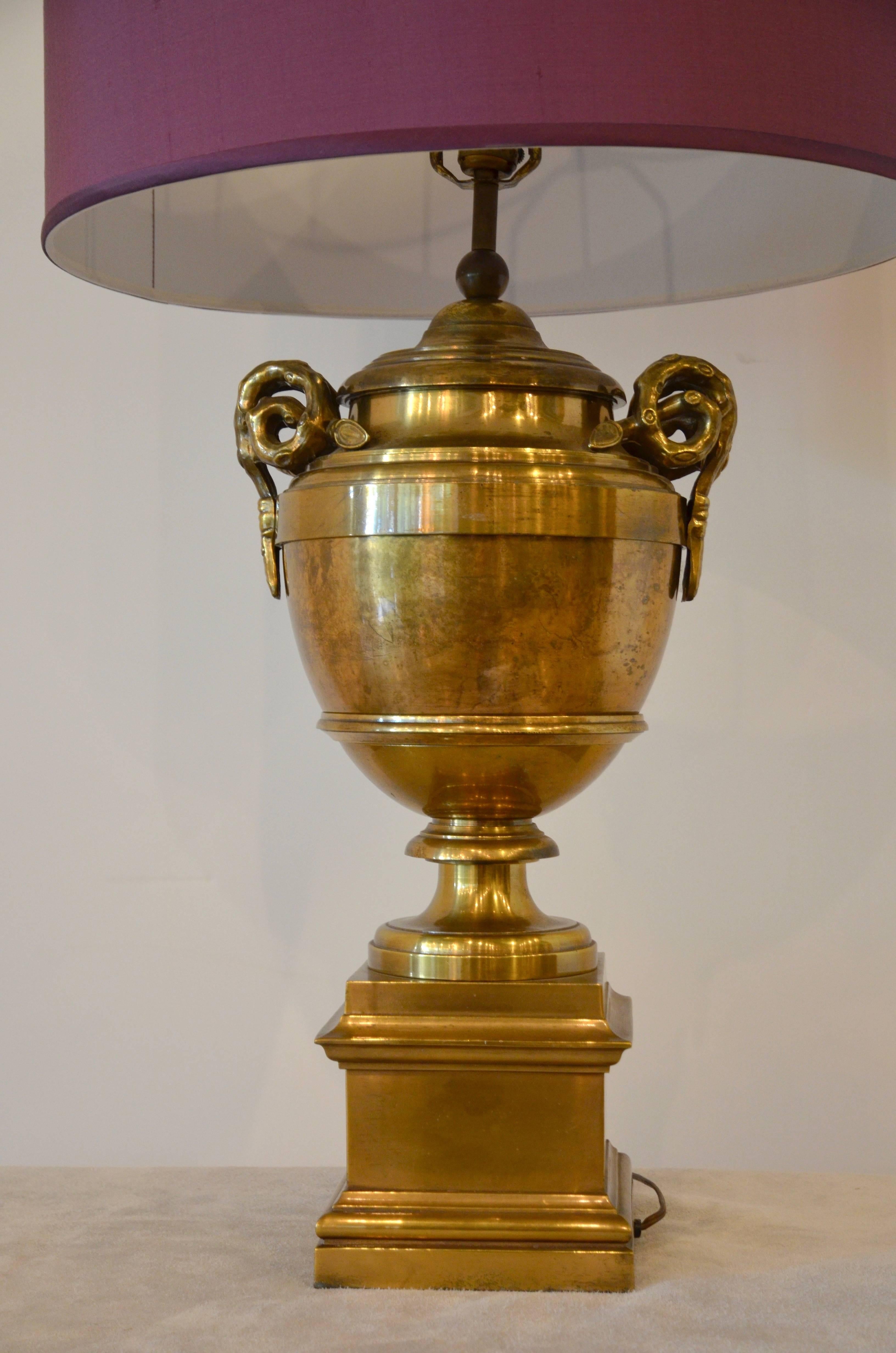 Large Chapman Brass Lamp with Rams Head Detail 1