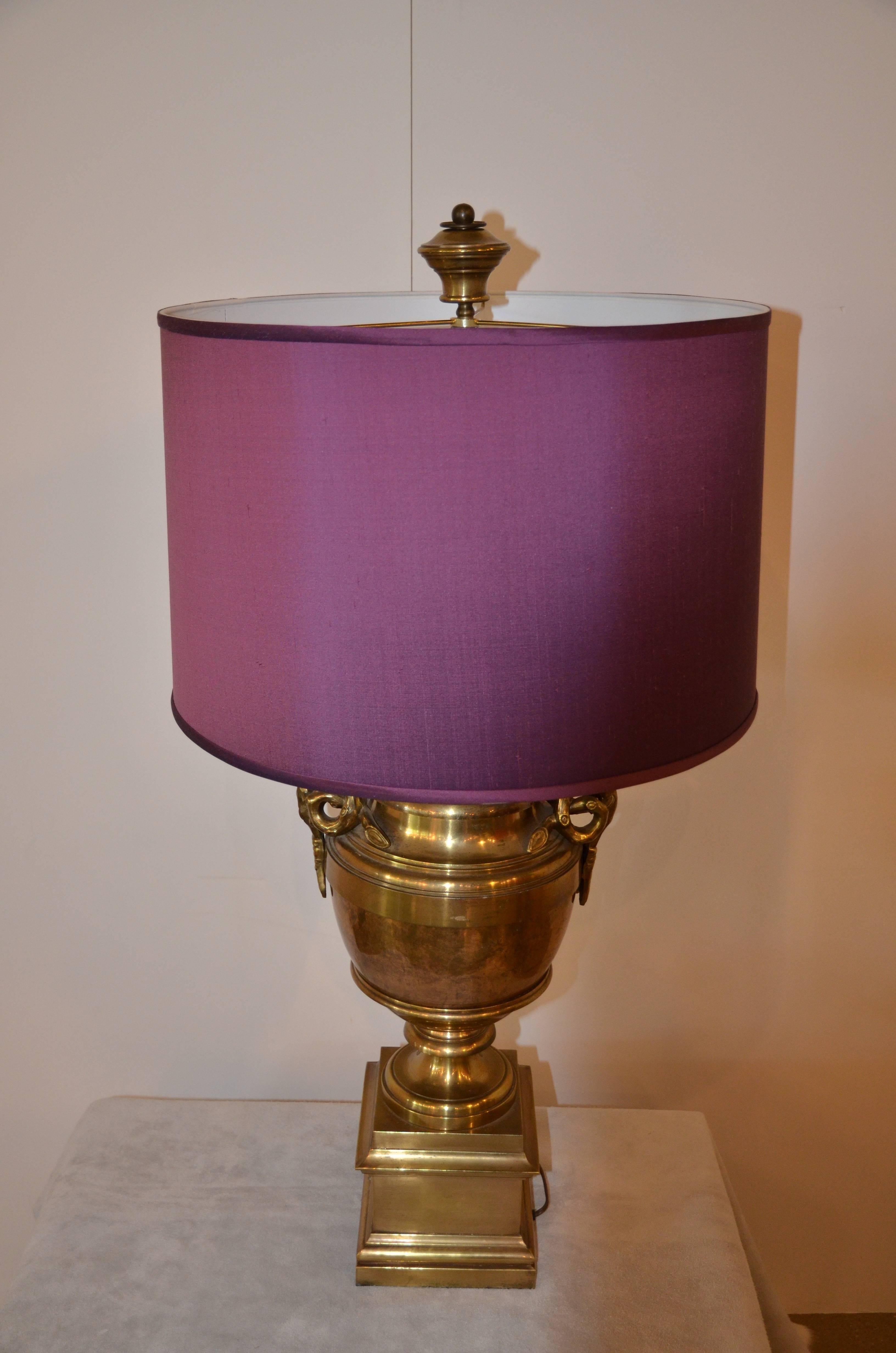Late 20th Century Large Chapman Brass Lamp with Rams Head Detail