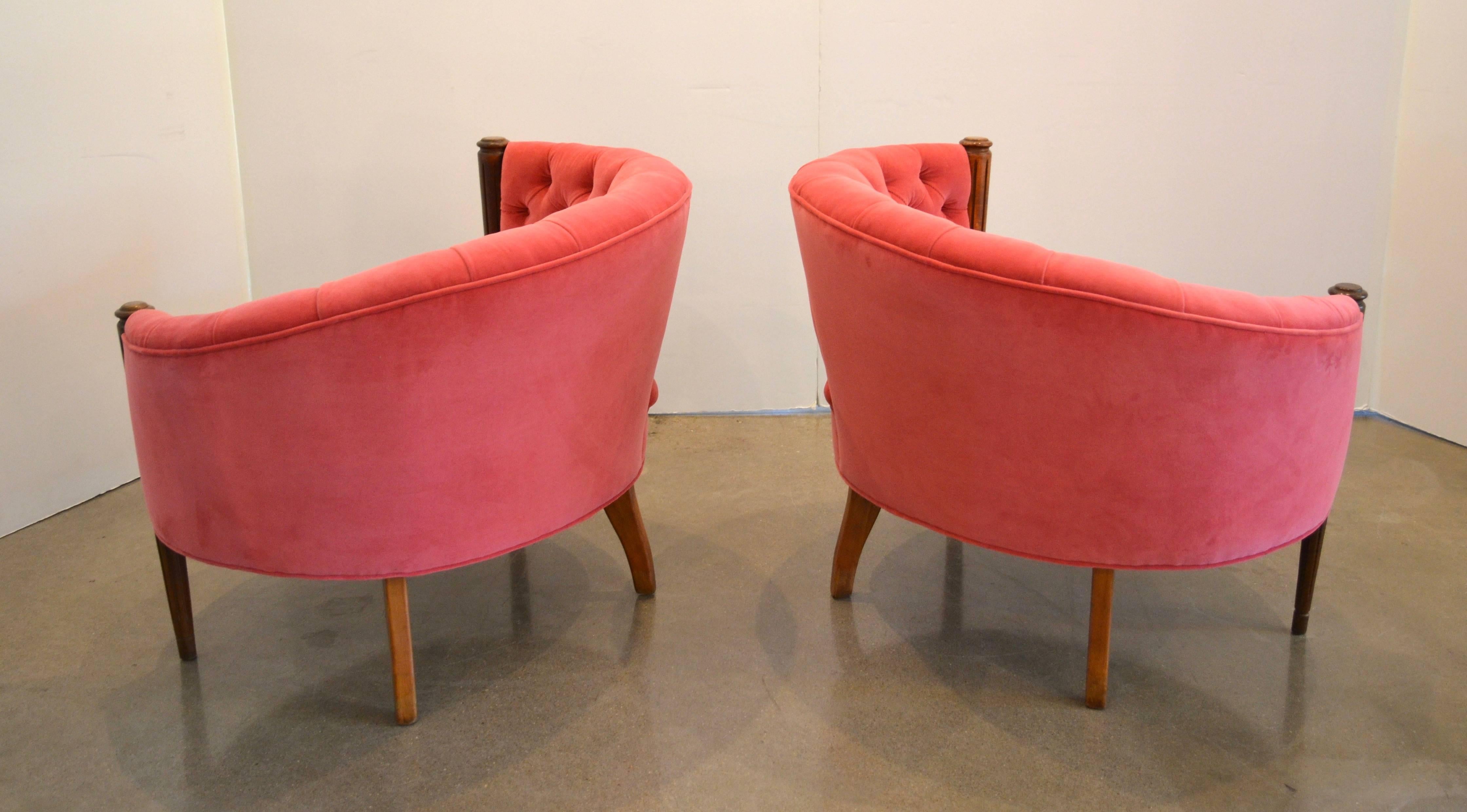 Velvet Pair of J. B. Van Sciver Tufted Chairs