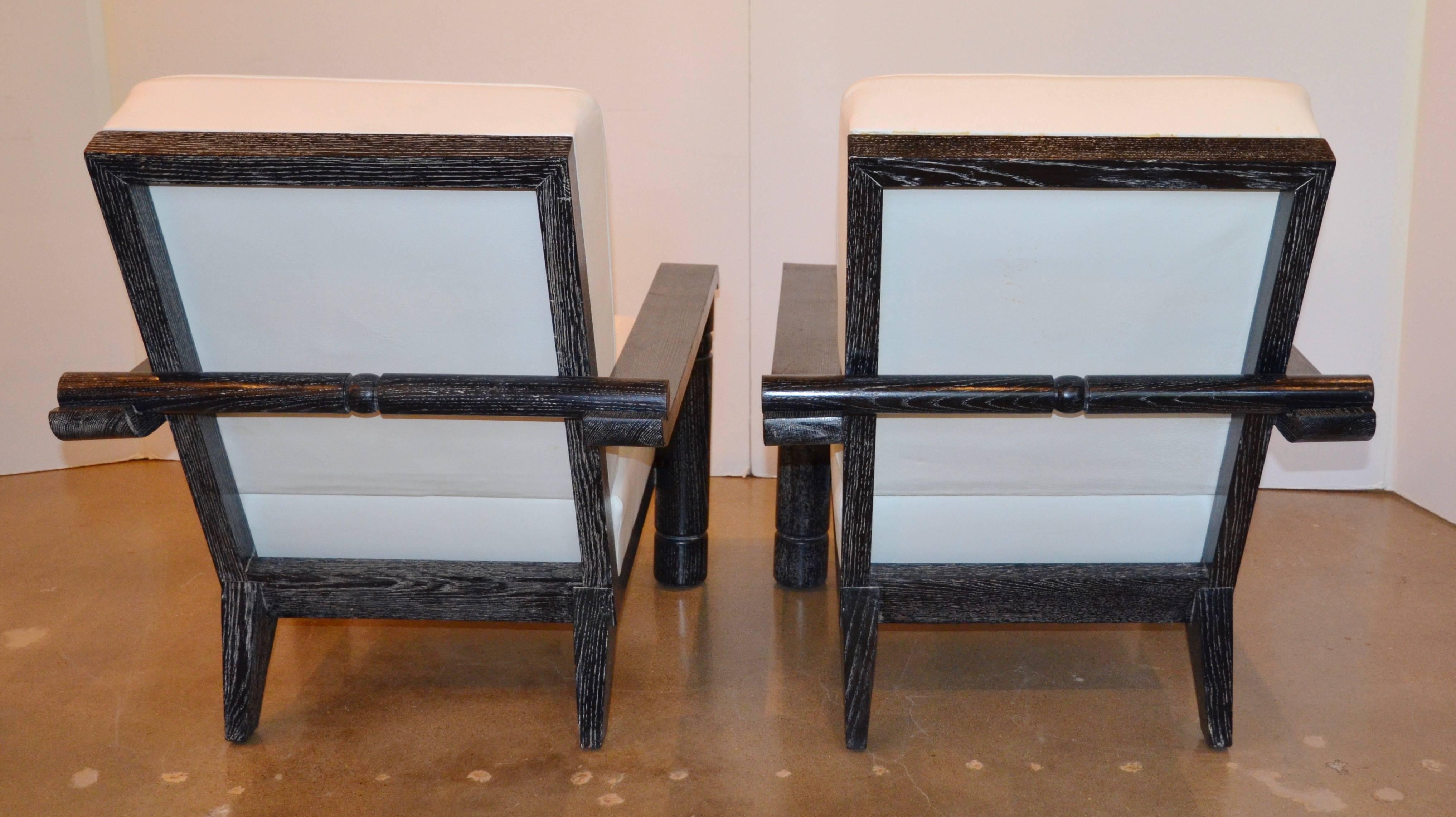 French Ebonized and Cerused Oak Chairs and Side Table, style of Jacques Adnet 1