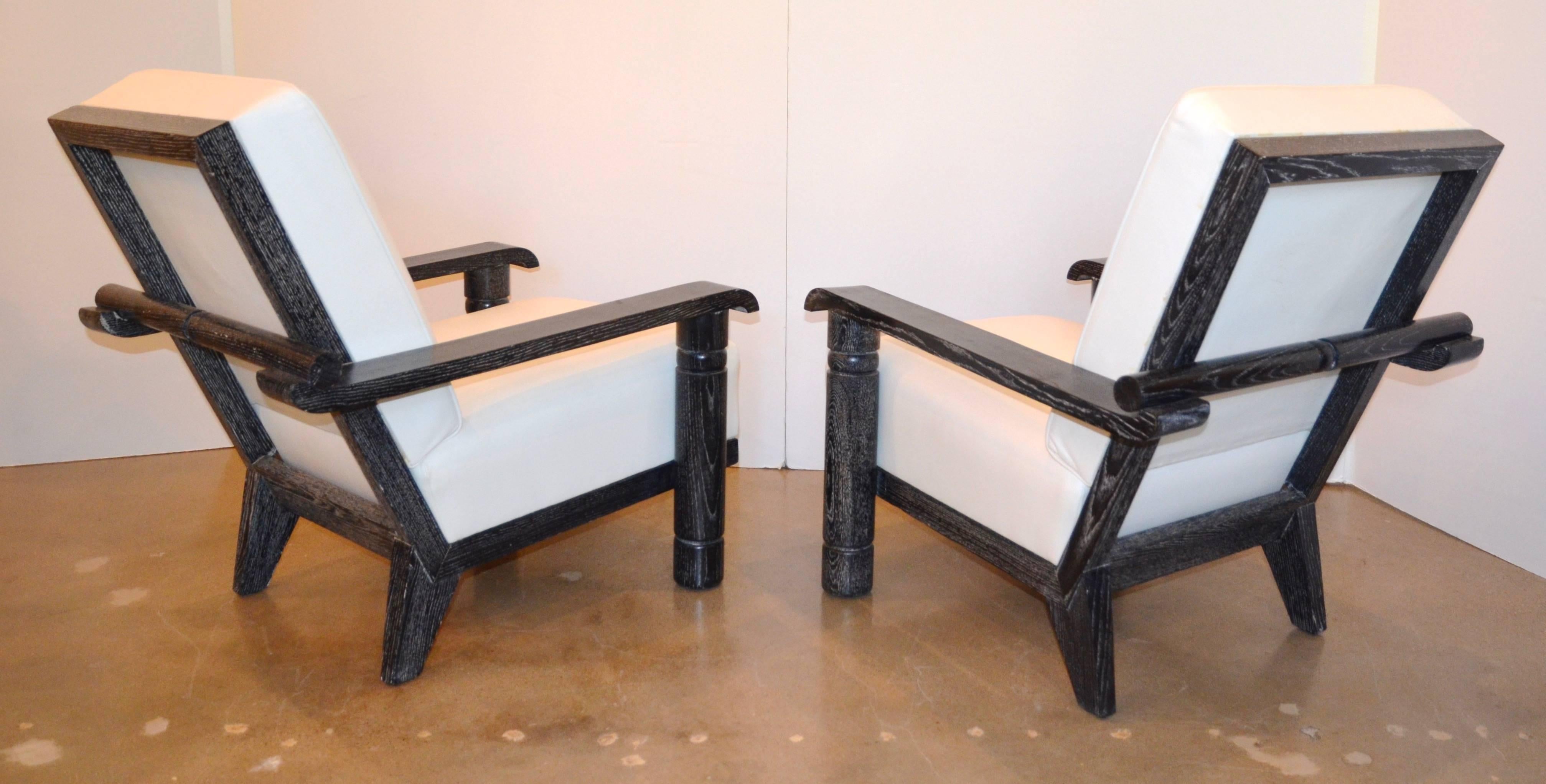 French Ebonized and Cerused Oak Chairs and Side Table, style of Jacques Adnet 3