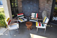 Midcentury Chair with Stainless Frames, Wood Arms and Pendleton Stripes