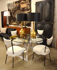 Black Chain Chairs with Gold trim in White Fur:  Style of Jean Royère