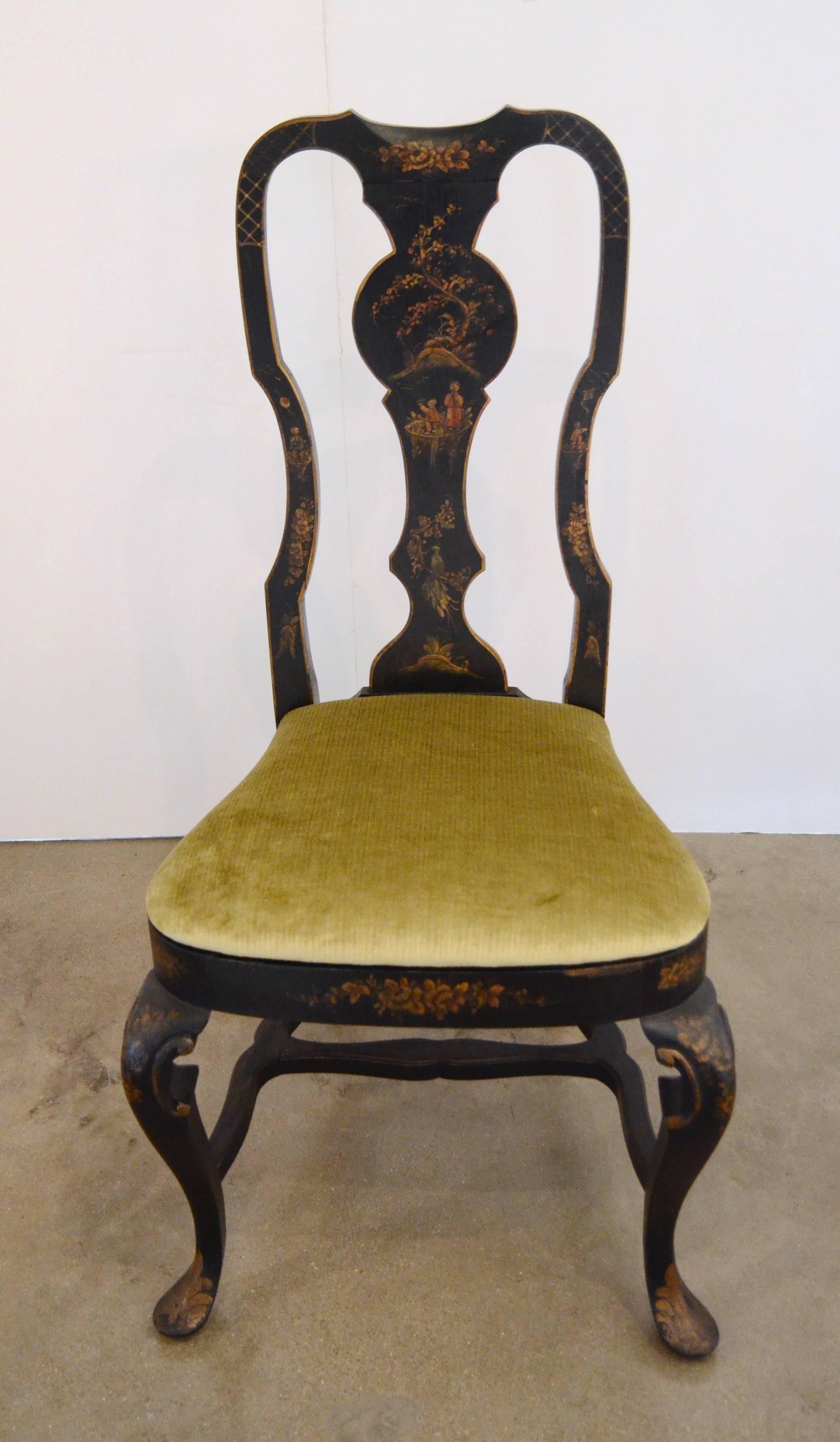 Chinoiserie Set of Six Black Chinioserie Dining Chairs