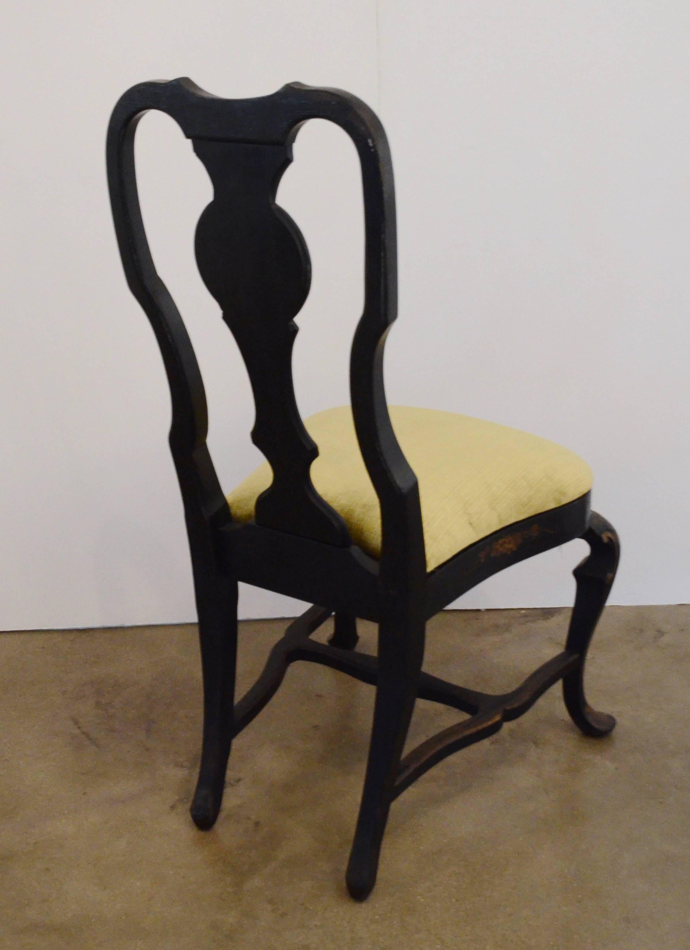 Set of Six Black Chinioserie Dining Chairs 1