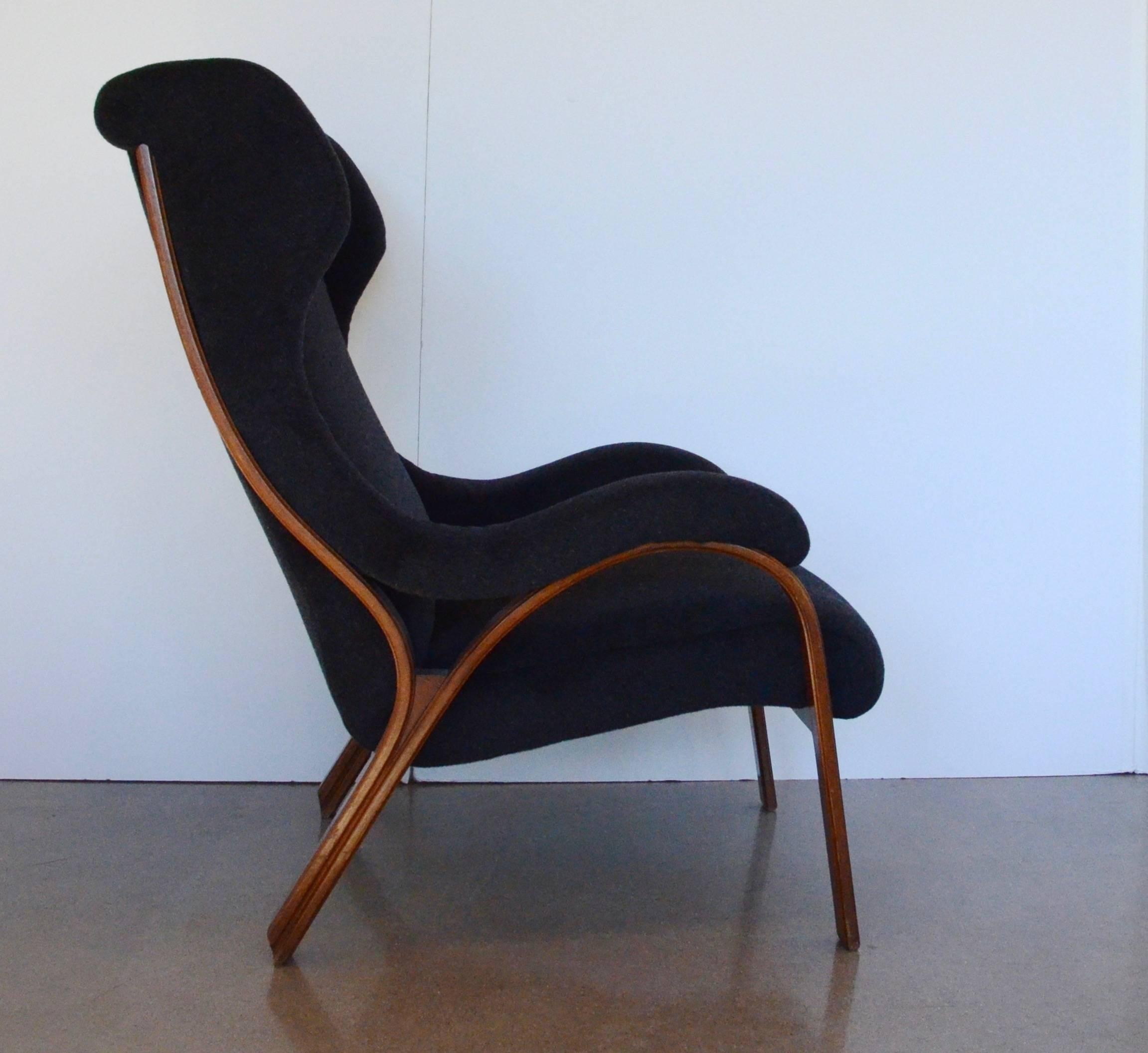 Mid-Century Modern Mid-Century Italian Chair with Partial Wingback in Black Mohair