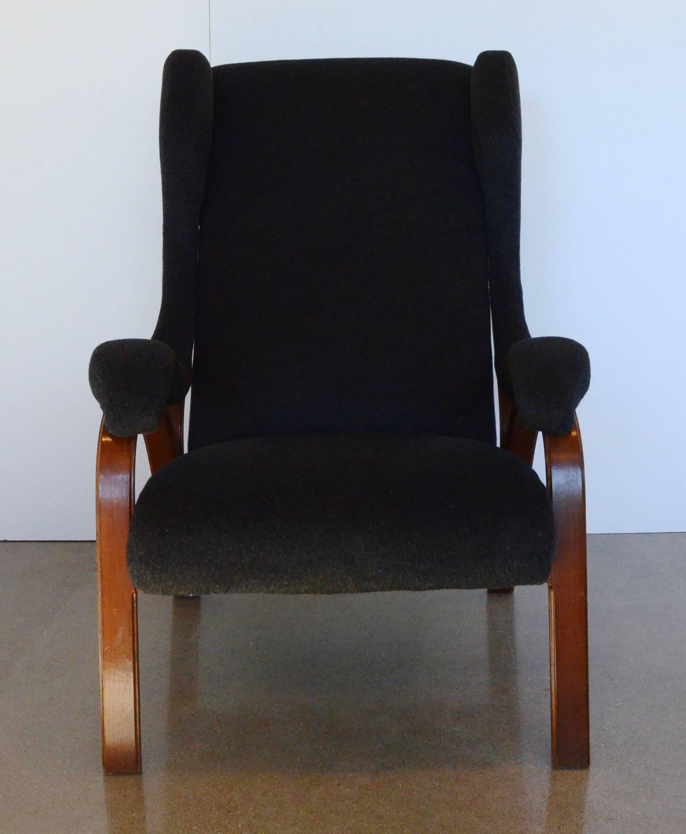 Mid-Century Italian Chair with Partial Wingback in Black Mohair 1