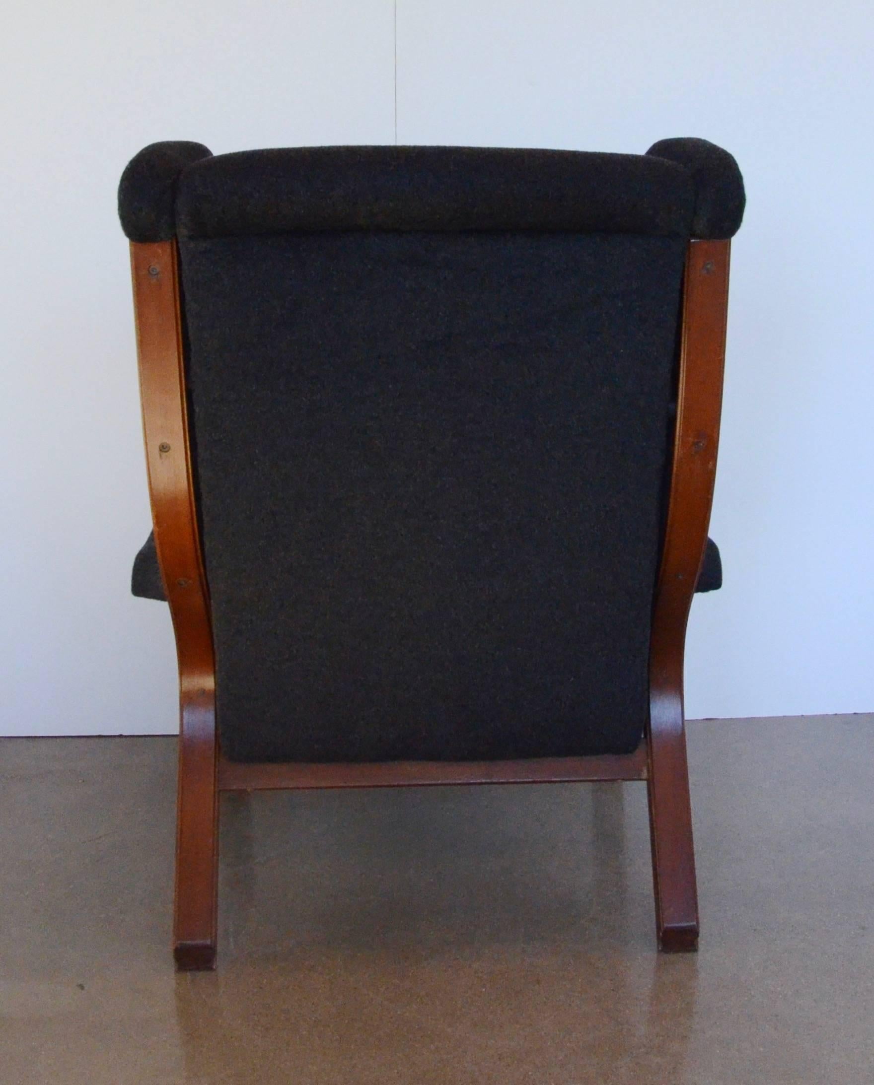 Mid-Century Italian Chair with Partial Wingback in Black Mohair 2