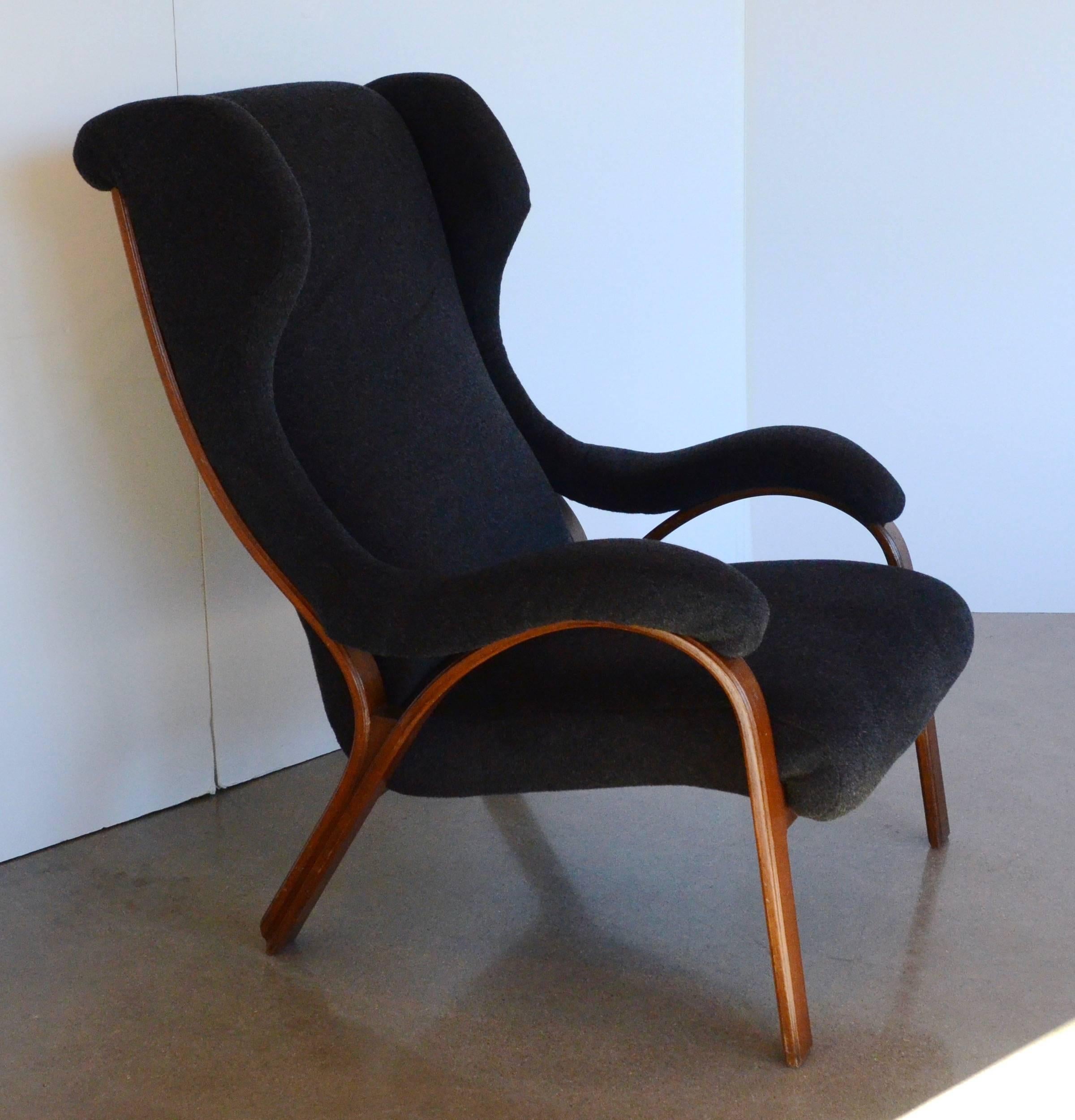 Upholstery Mid-Century Italian Chair with Partial Wingback in Black Mohair