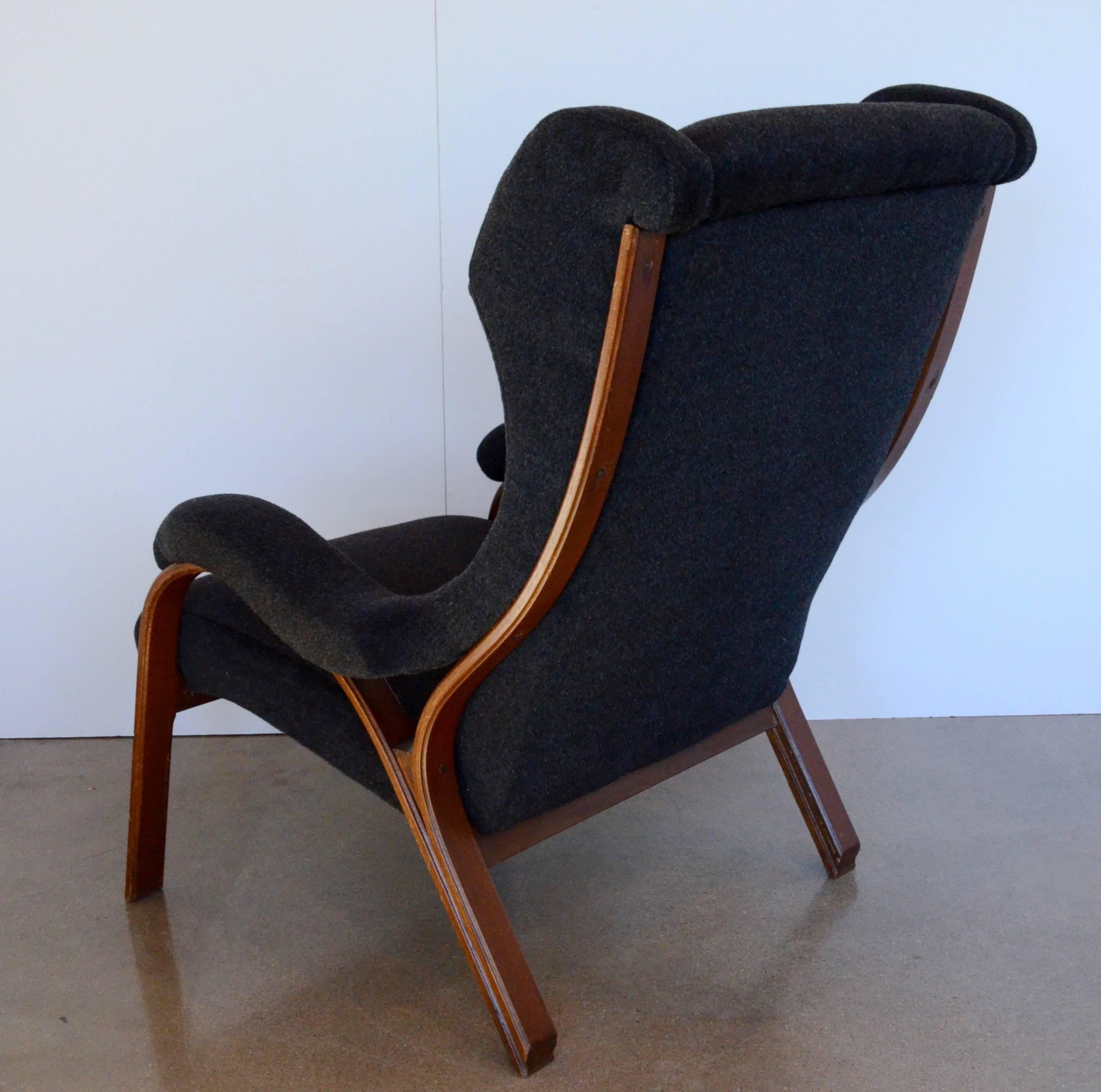 20th Century Mid-Century Italian Chair with Partial Wingback in Black Mohair