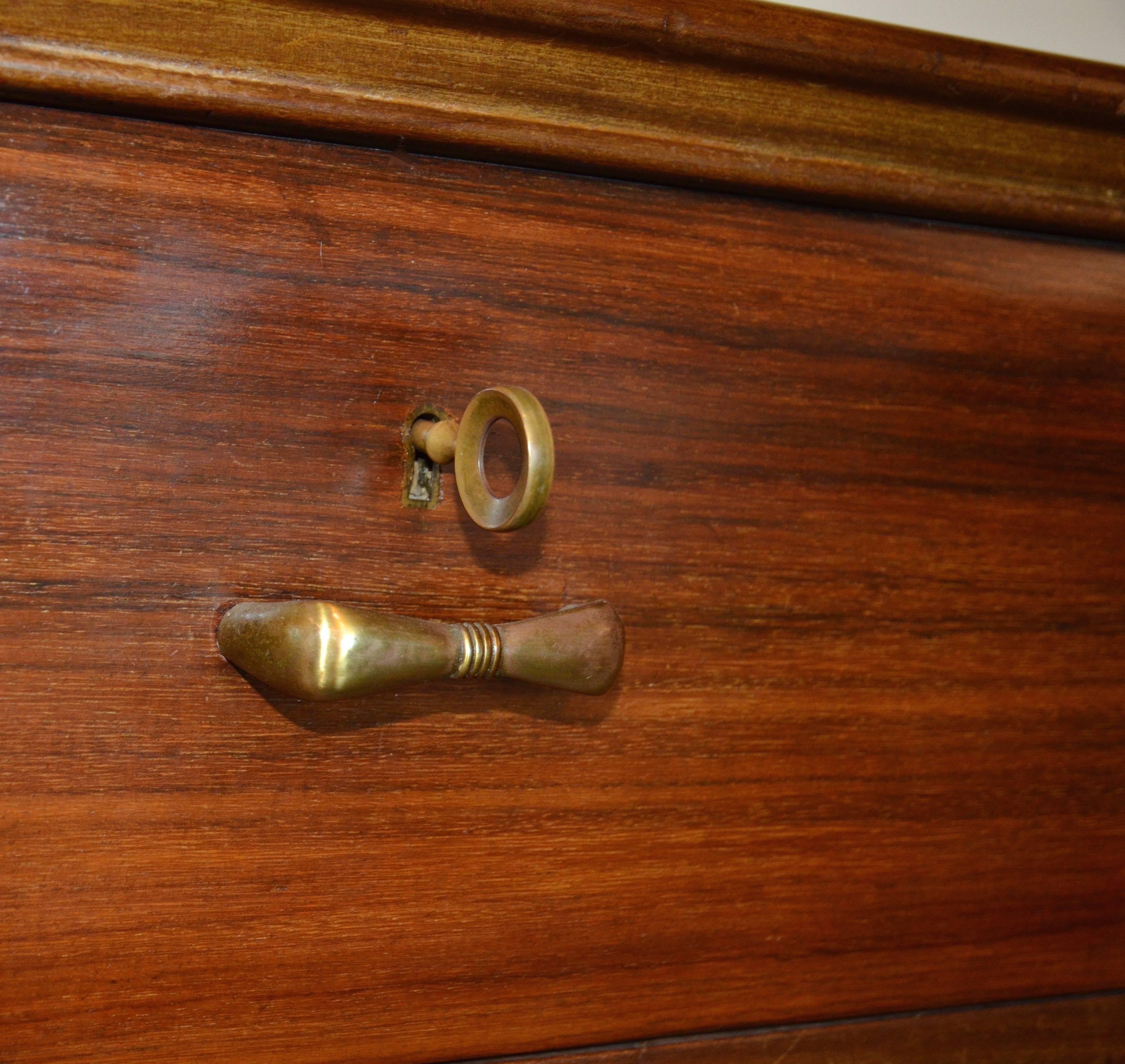 Brass Italian Mahogany Mid-Century Sideboard or Dresser, Silver Glass Top: Borsani