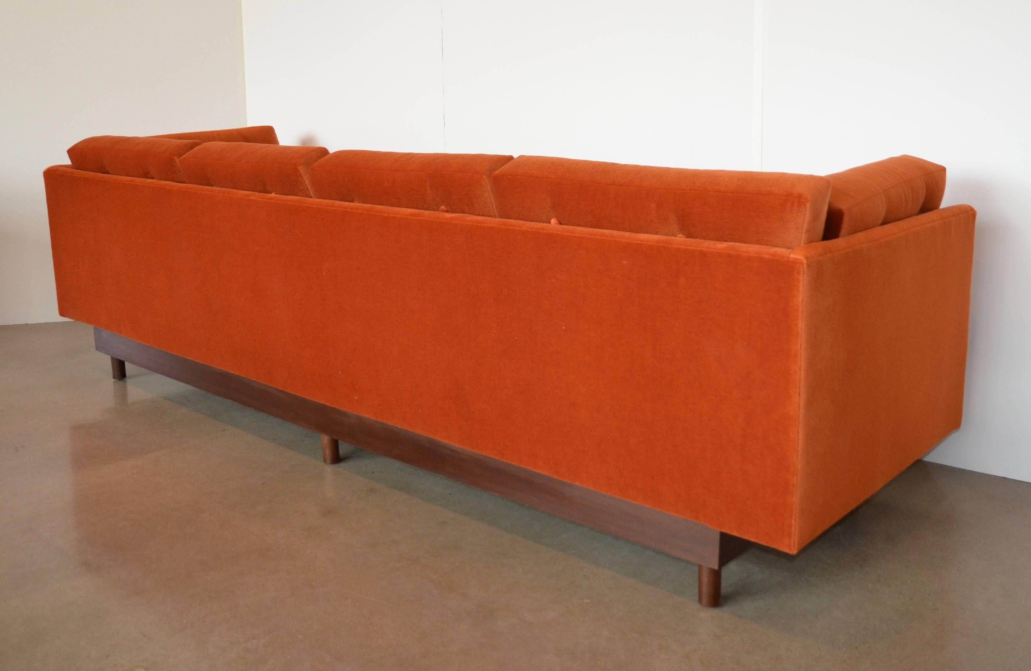 American Mid-Century Wormley Style 4-Seater Sofa in Orange Mohair
