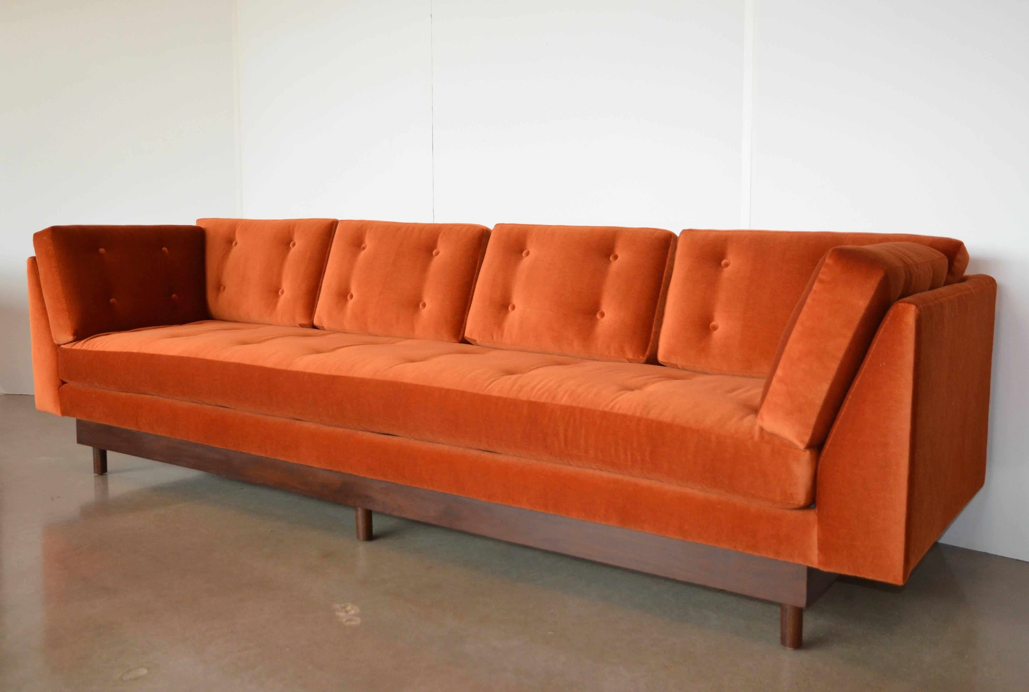 Mid-Century Wormley Style 4-Seater Sofa in Orange Mohair 3