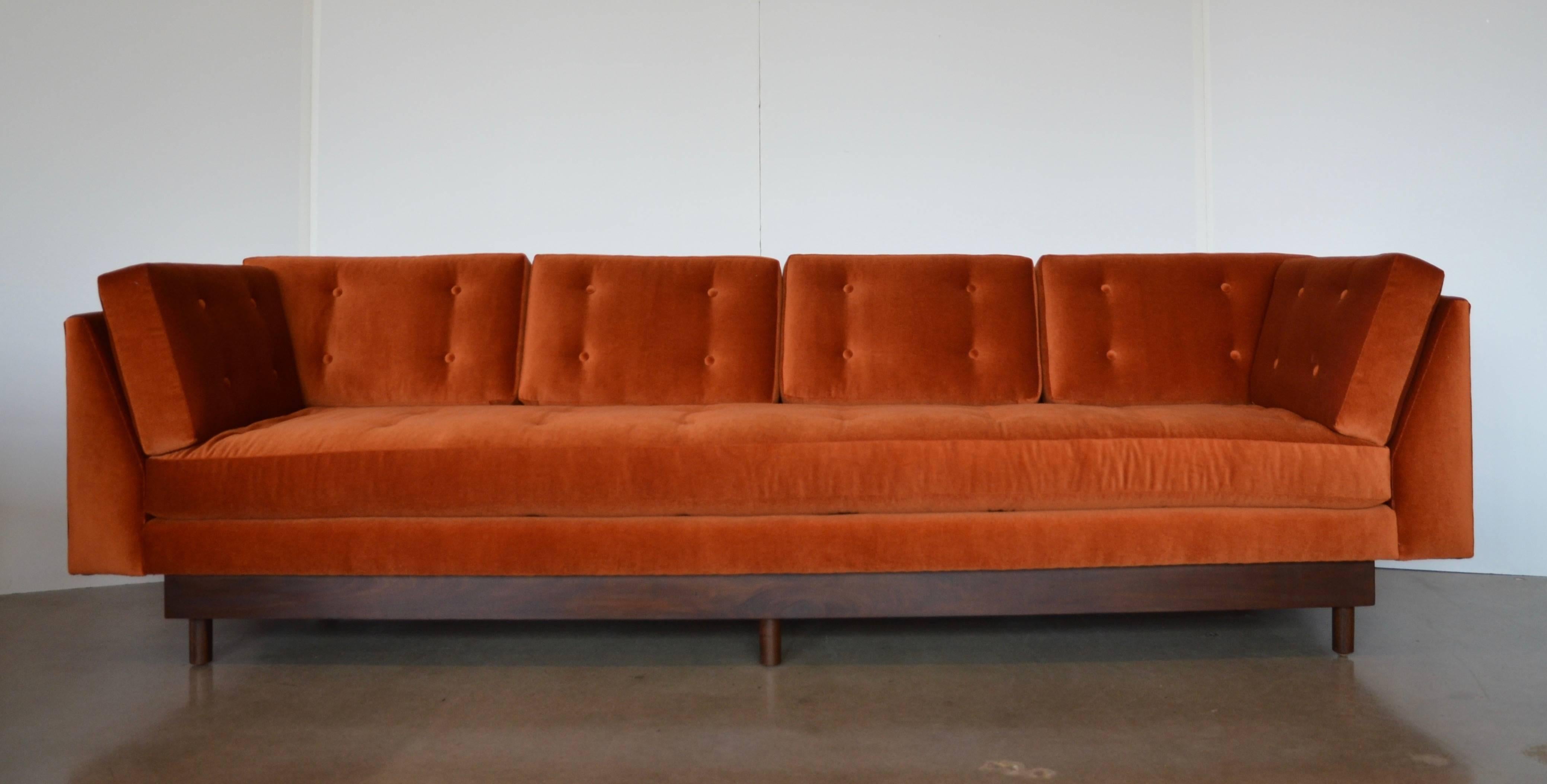 Mid-Century Wormley Style 4-Seater Sofa in Orange Mohair 1