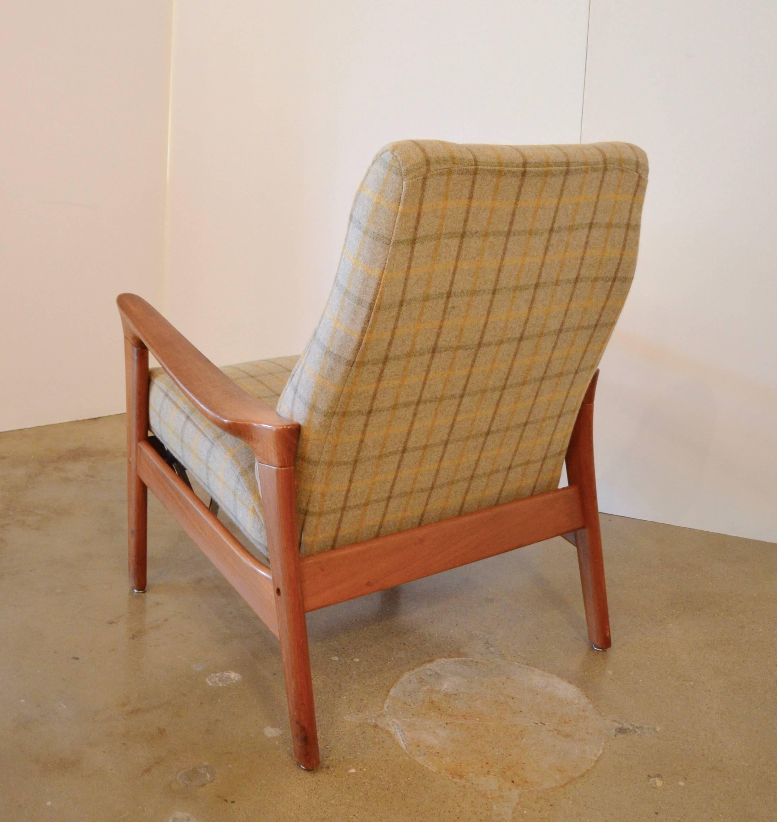 Mid-20th Century Danish Mid-Century Wood Framed Recliner with Ottoman
