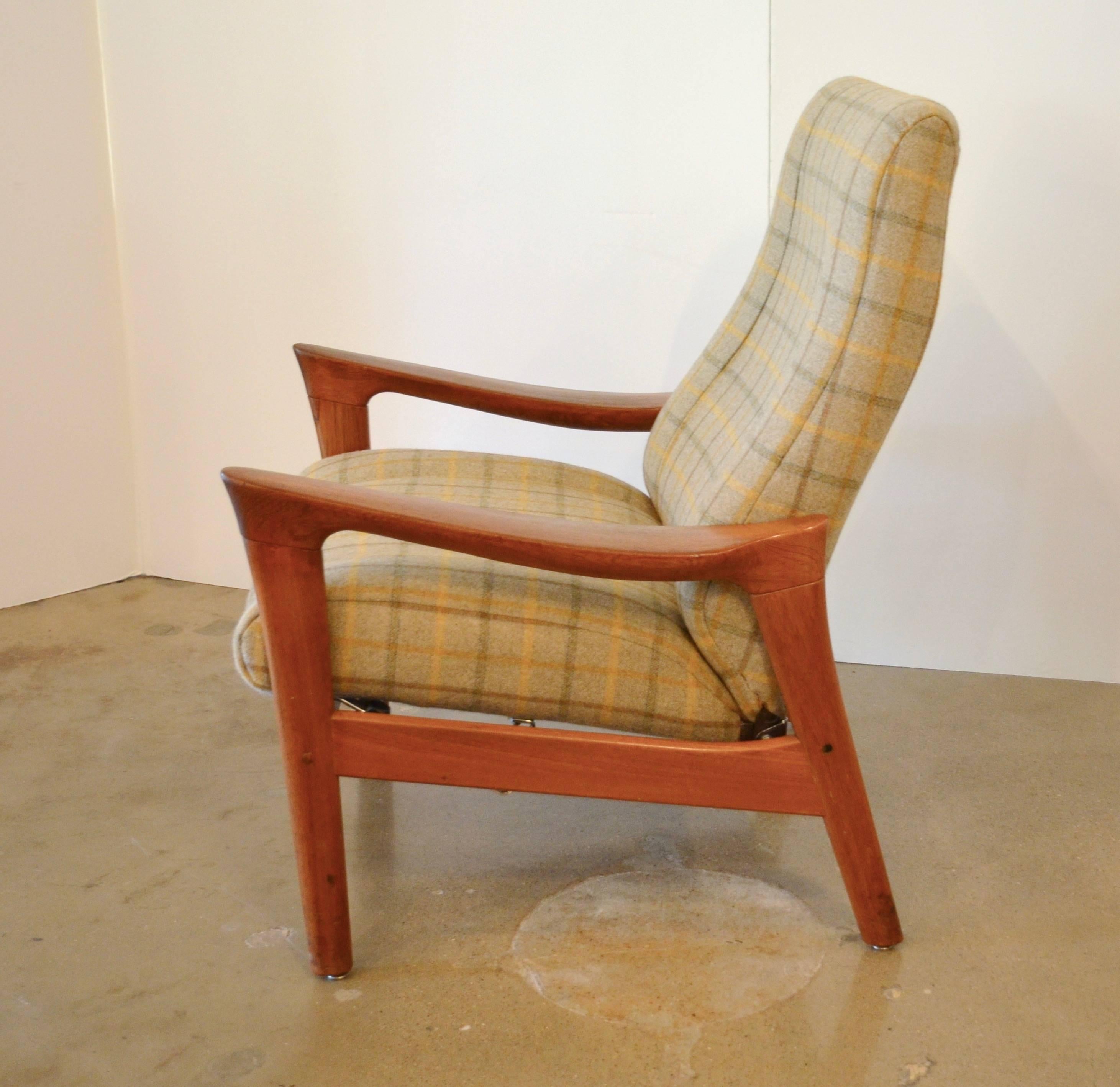 Mid-Century Modern Danish Mid-Century Wood Framed Recliner with Ottoman