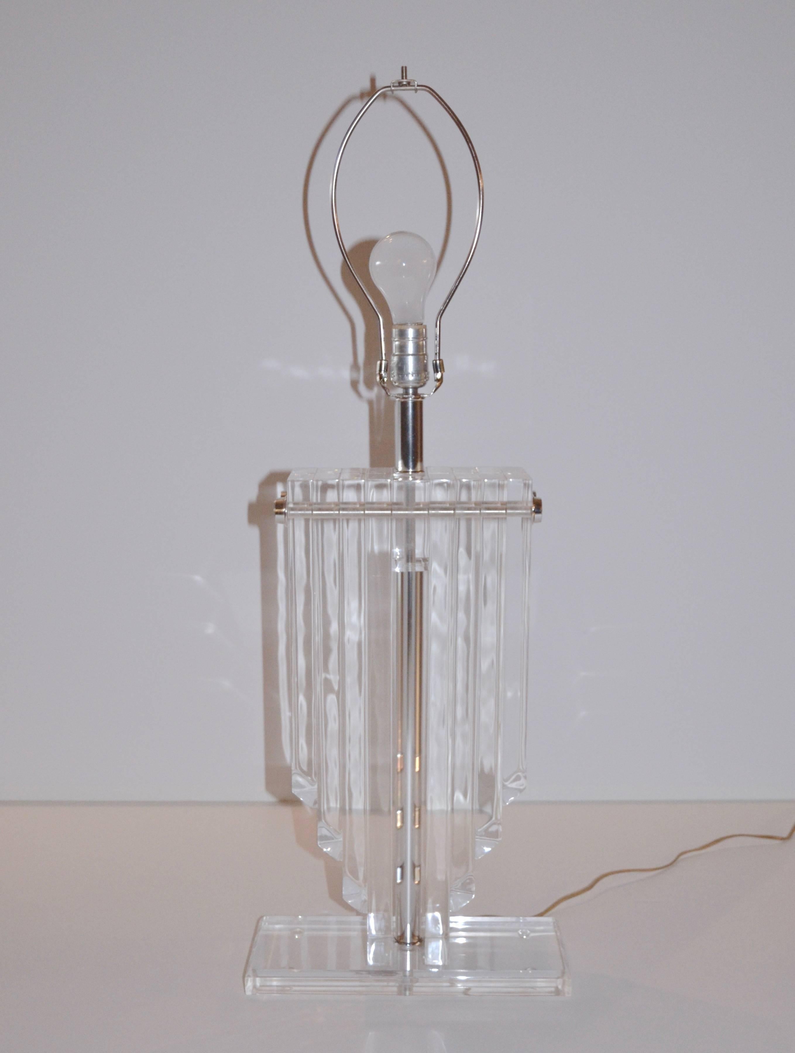 Karl Springer Style Skyscraper Lucite Table Lamp 2