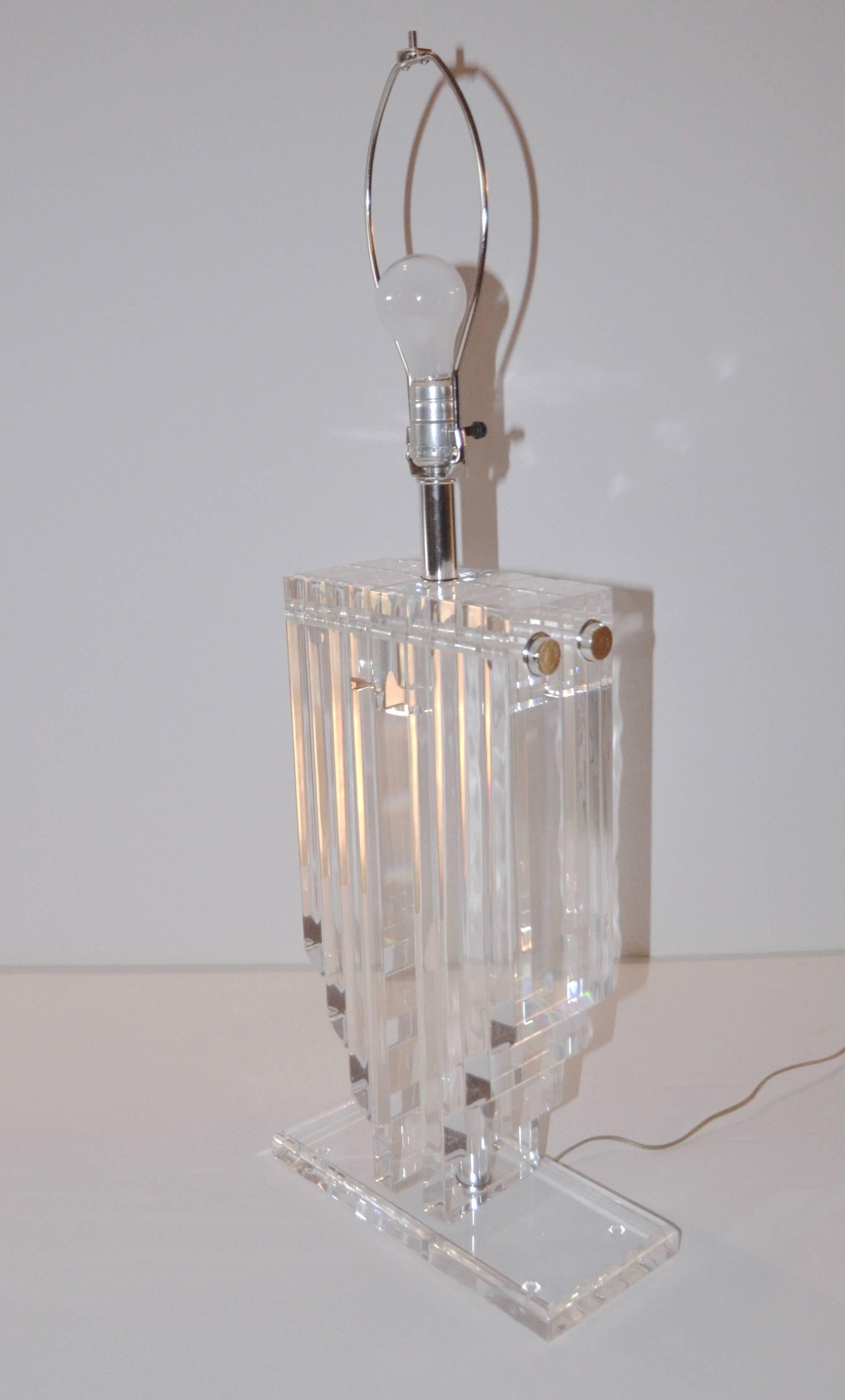 Chrome Karl Springer Style Skyscraper Lucite Table Lamp