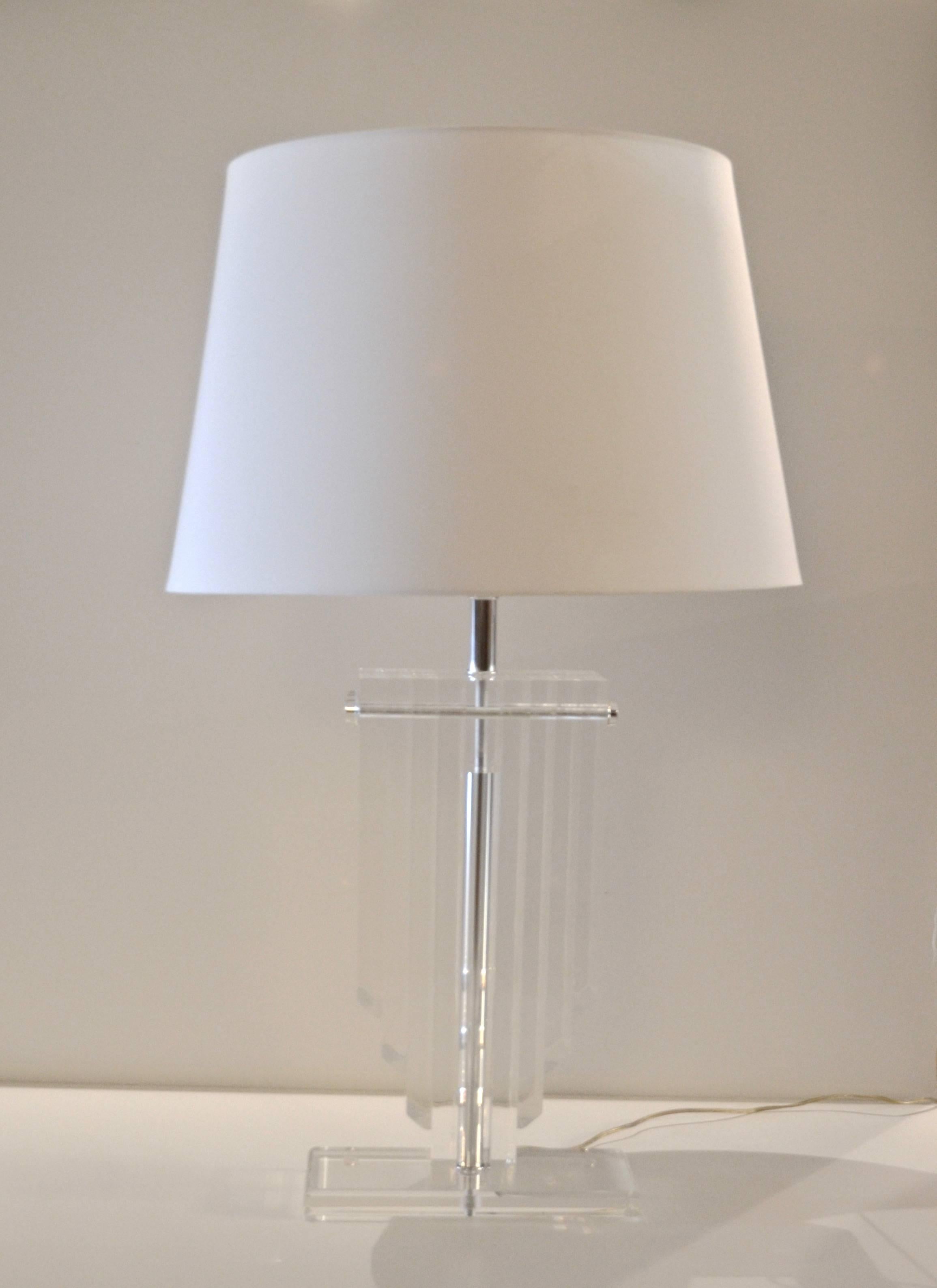 American Karl Springer Style Skyscraper Lucite Table Lamp