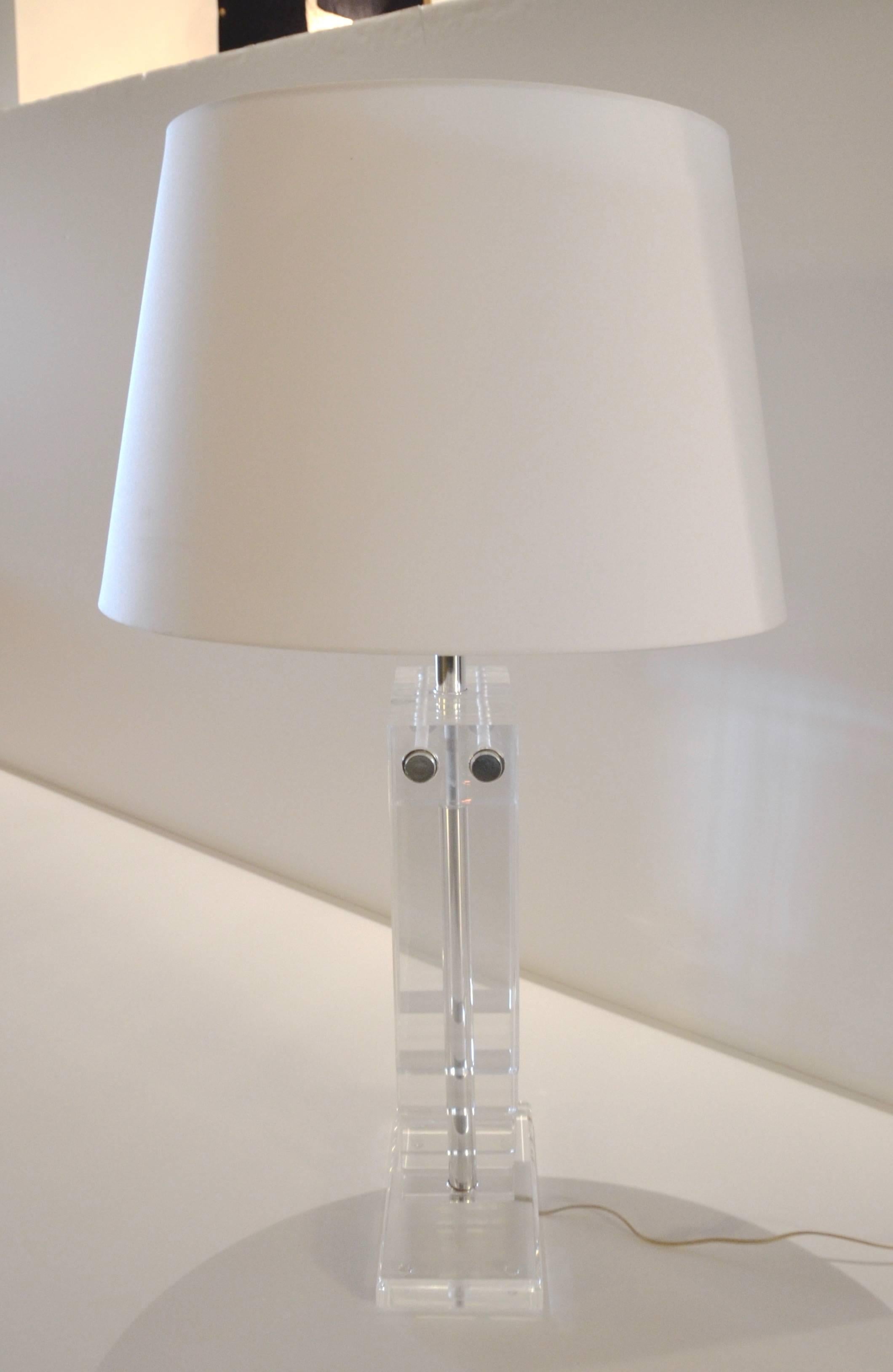 Late 20th Century Karl Springer Style Skyscraper Lucite Table Lamp