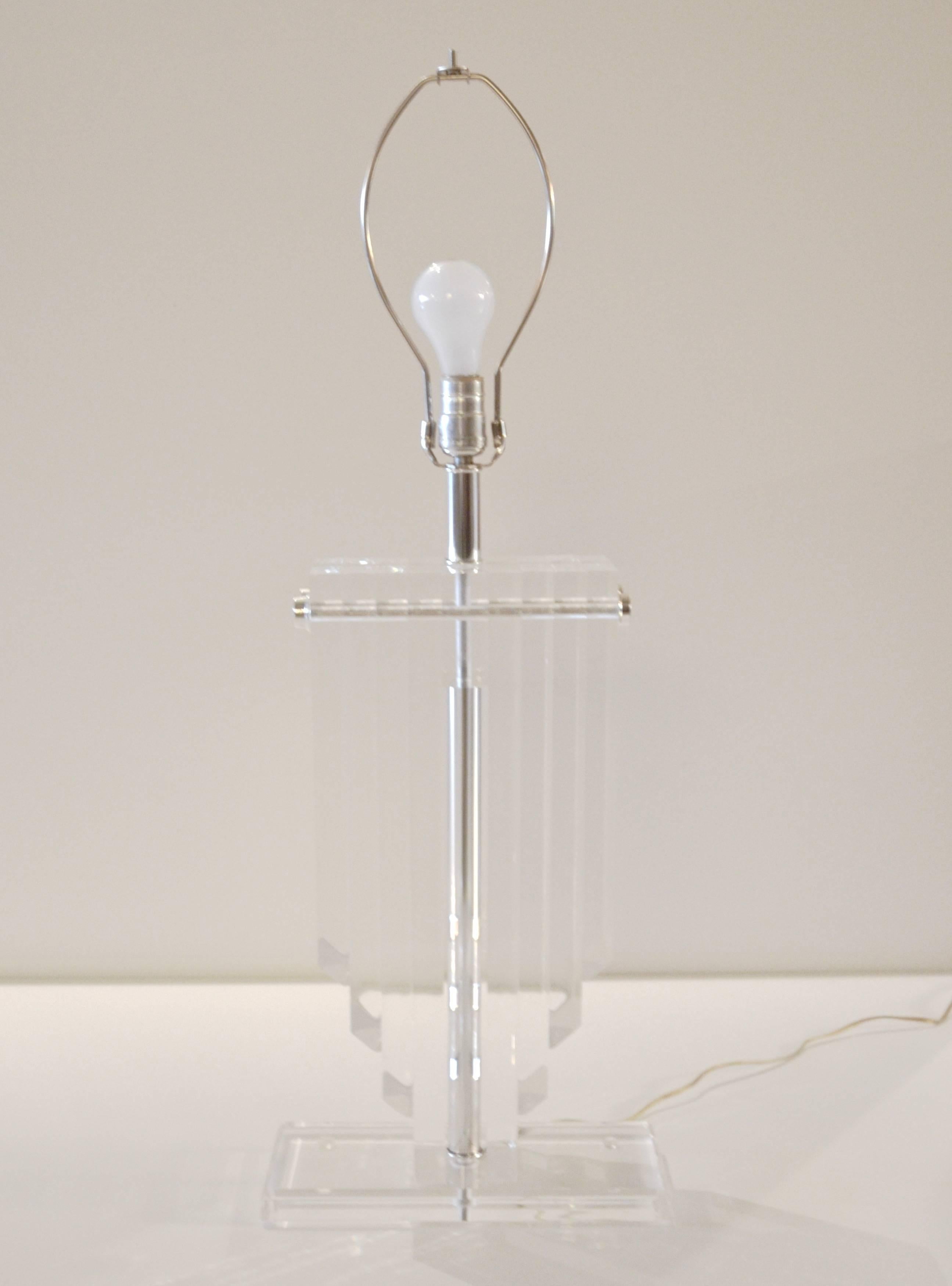 Karl Springer Style Skyscraper Lucite Table Lamp 1