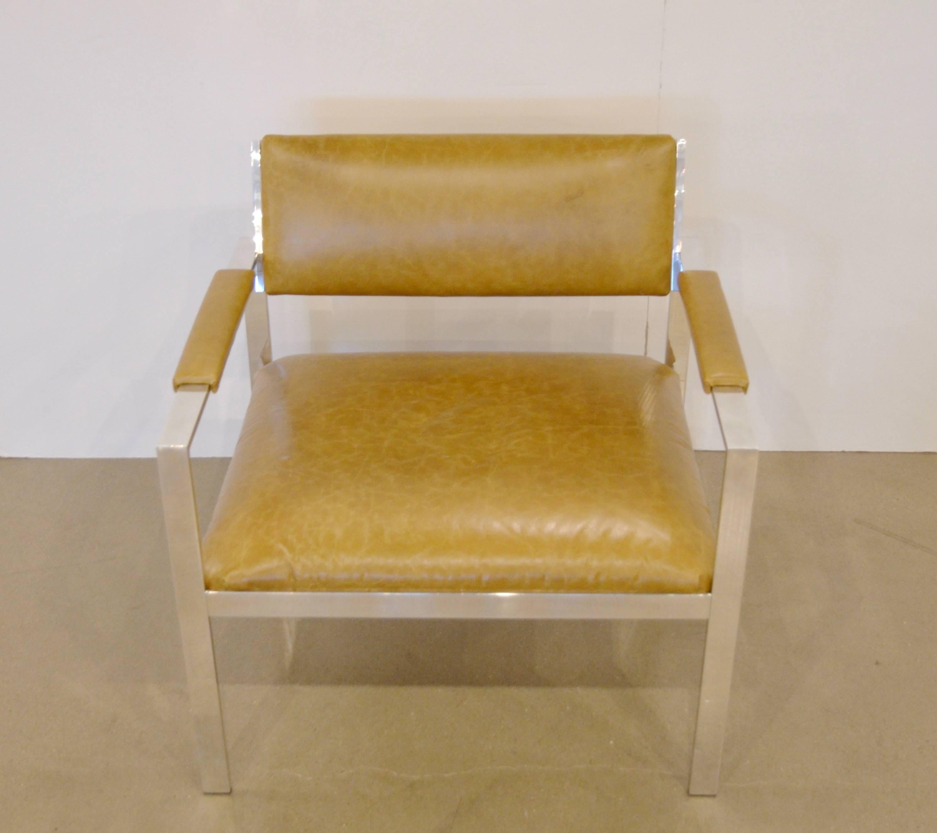 Late 20th Century Chrome and Leather Chair with Ottoman, Baughman / Probber Style, circa 1970