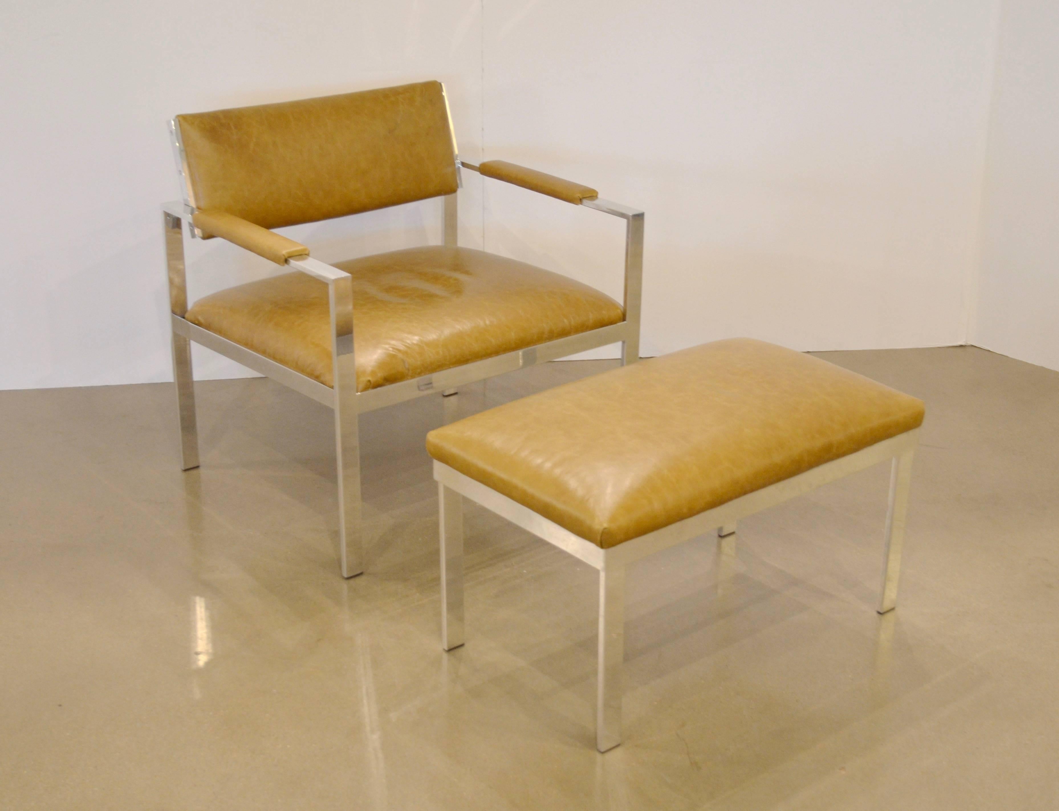 Chrome and Leather Chair with Ottoman, Baughman / Probber Style, circa 1970 1