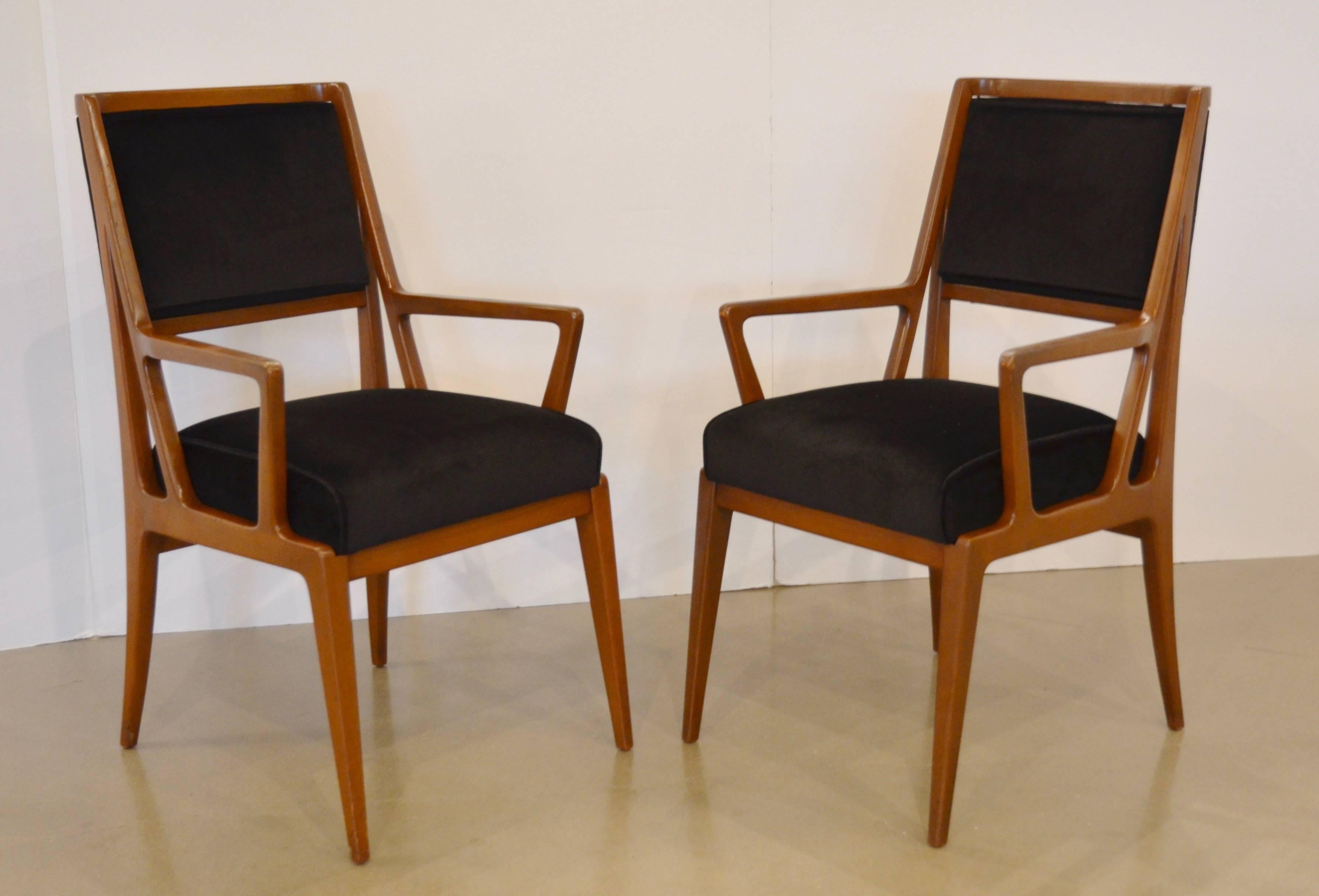 Mid-20th Century Mid-Century Walnut Dining Chairs, Bertha Schaefer, Style of Gio Ponti, Set of 8