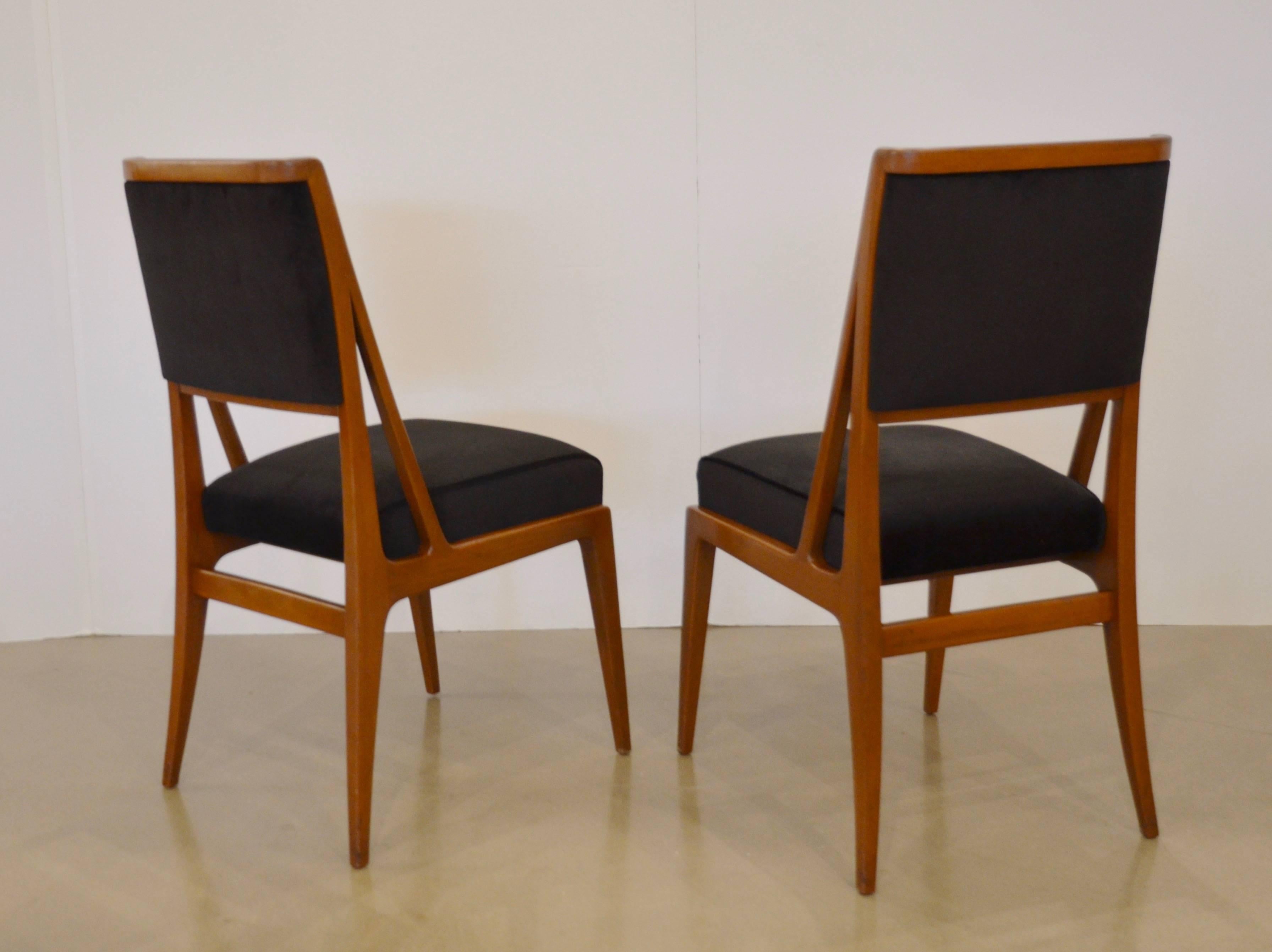 Upholstery Mid-Century Walnut Dining Chairs, Bertha Schaefer, Style of Gio Ponti, Set of 8