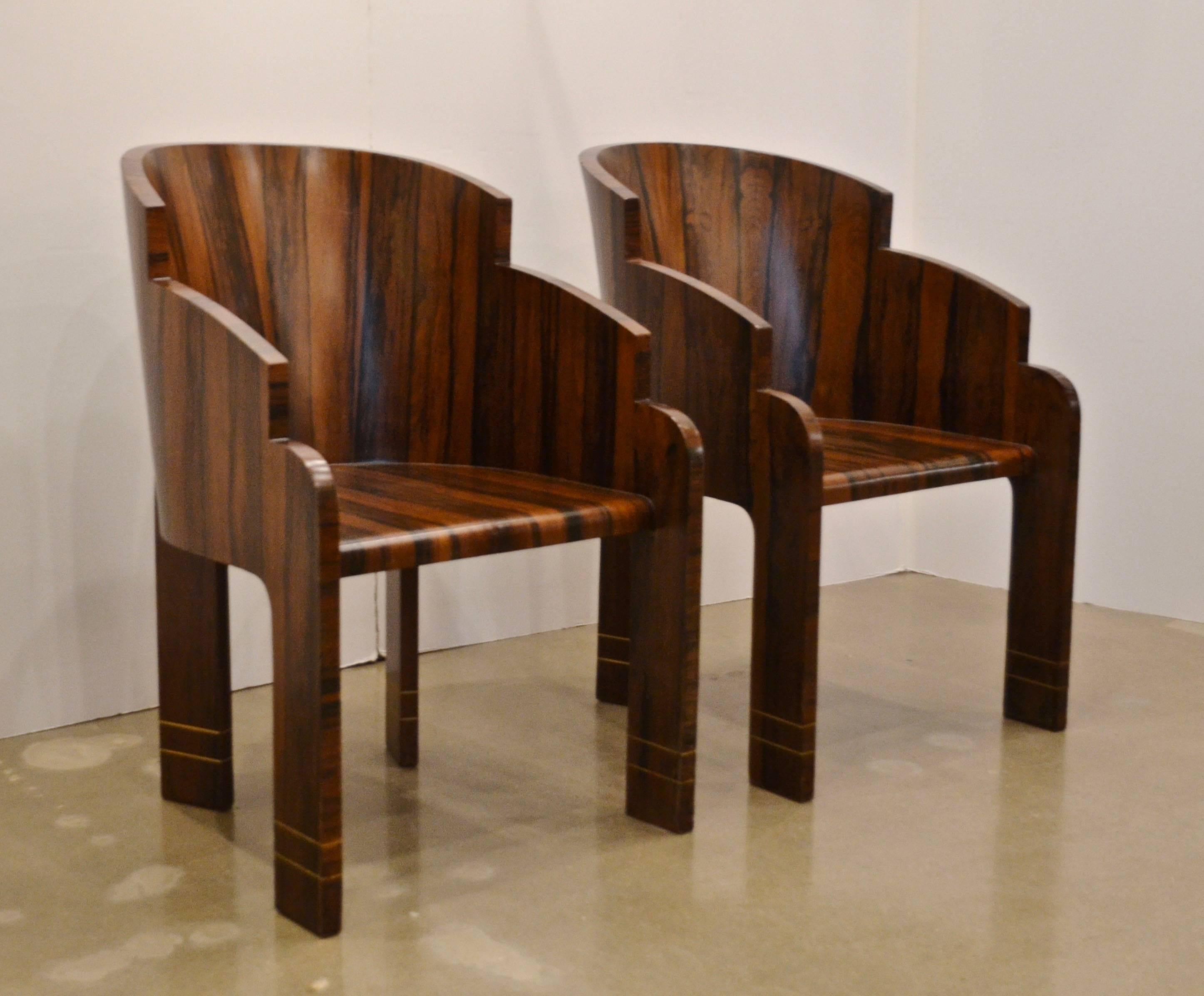 French Pair of Art Deco Rosewood Barrel Back Tub Chairs, France, 1940