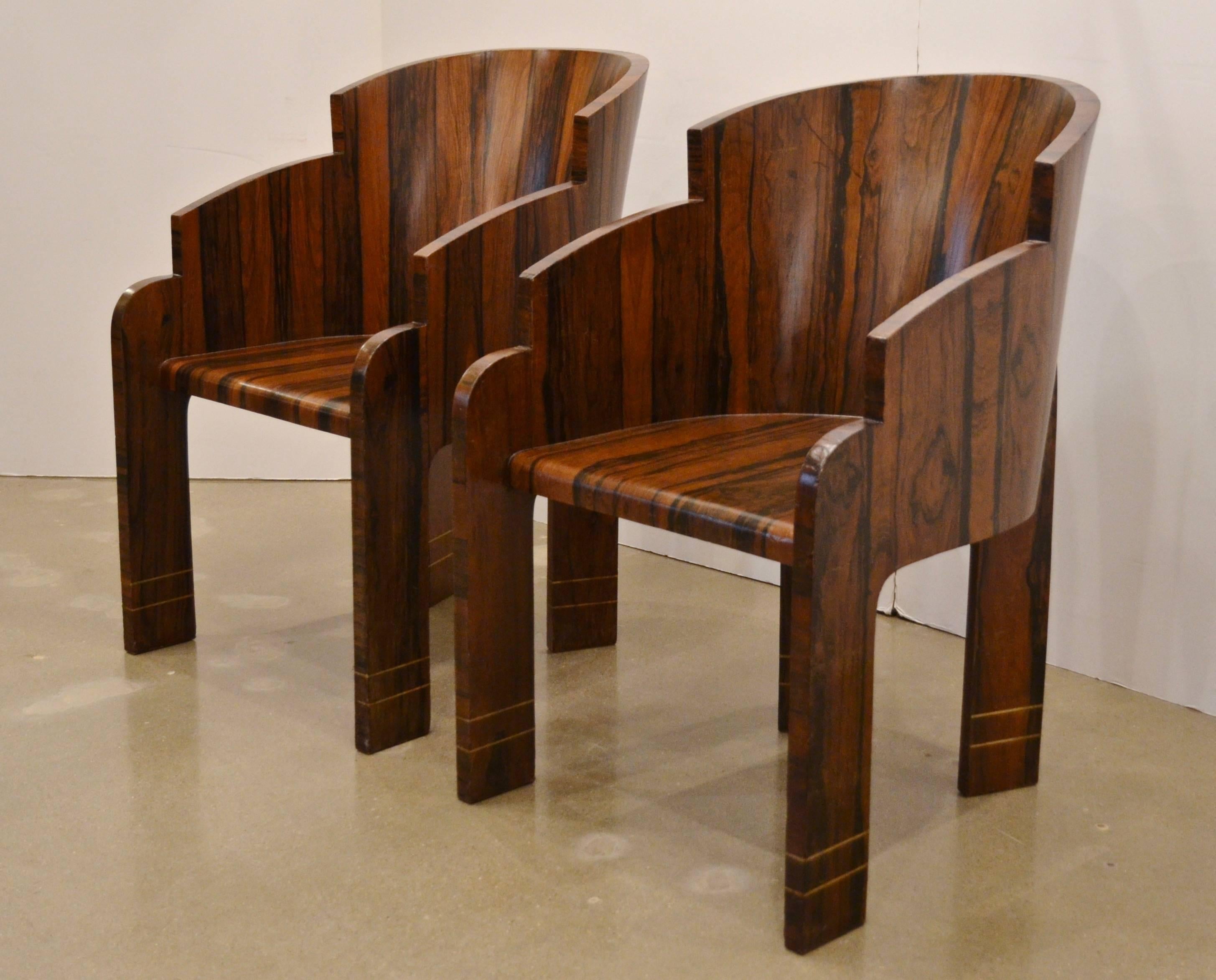 Pair of Art Deco Rosewood Barrel Back Tub Chairs, France, 1940 In Good Condition In Austin, TX